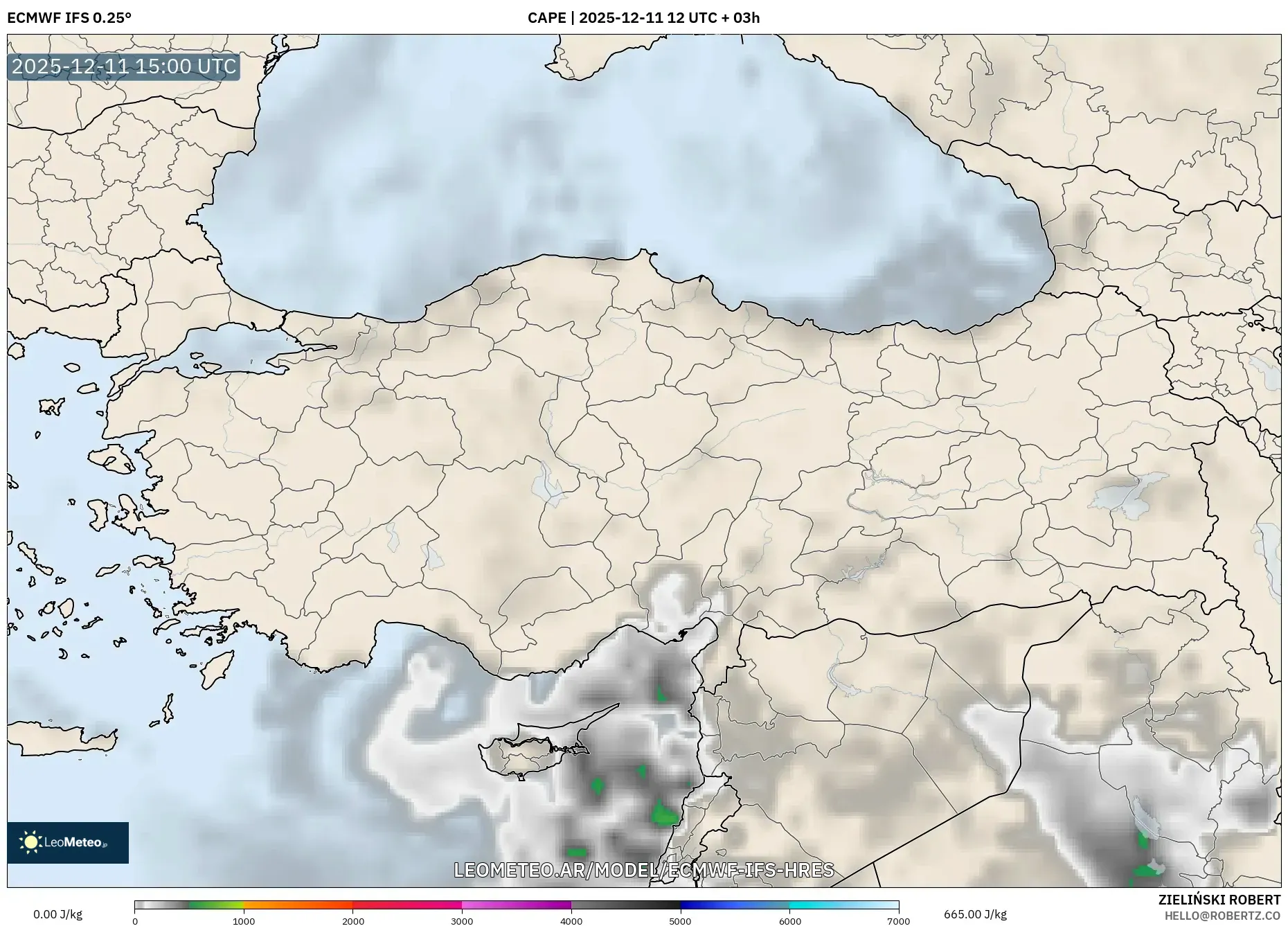 ECMWF IFS 0.25° model - Turquía, CAPE