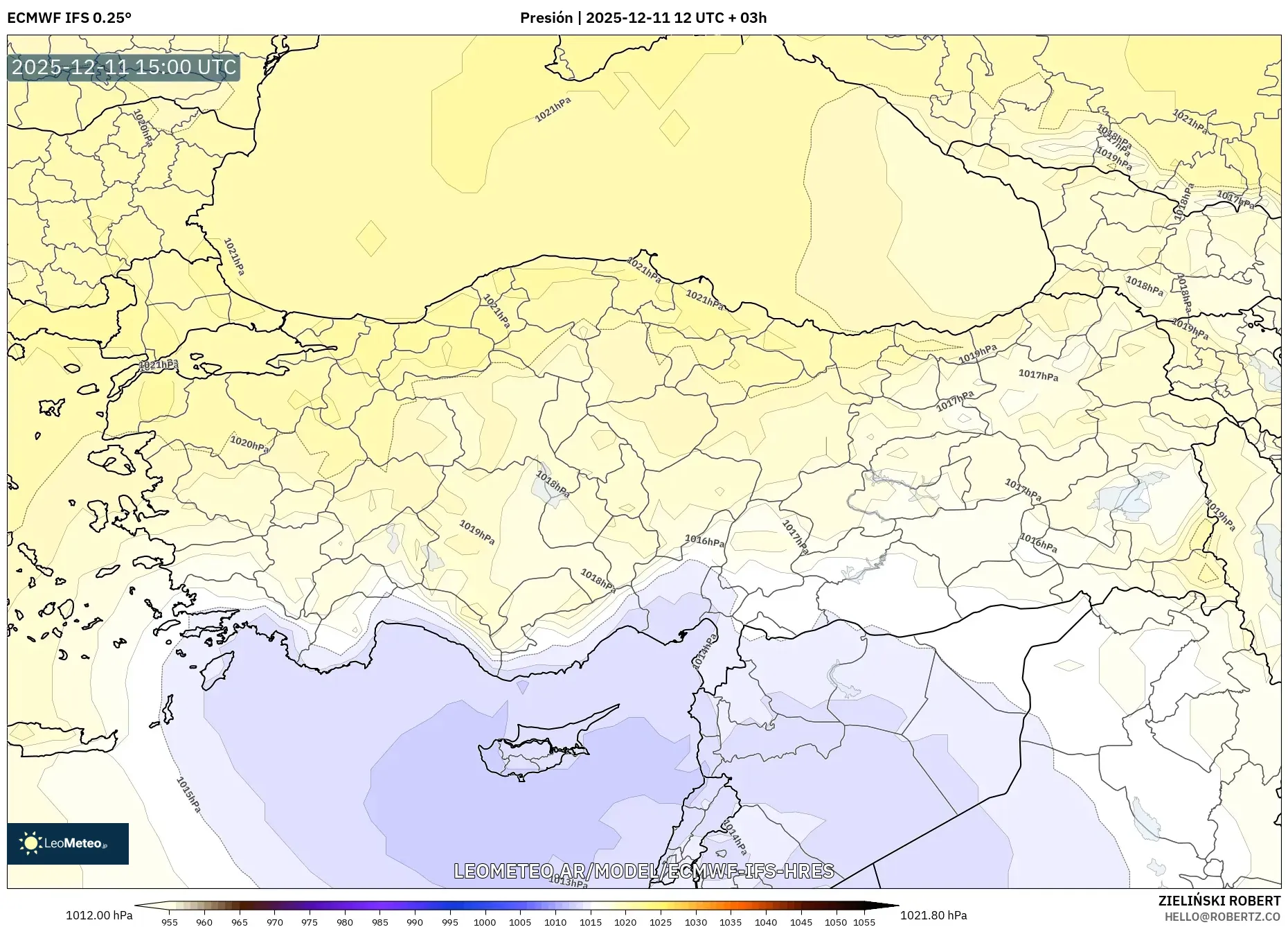 ECMWF IFS 0.25° model - Turquía, Presión