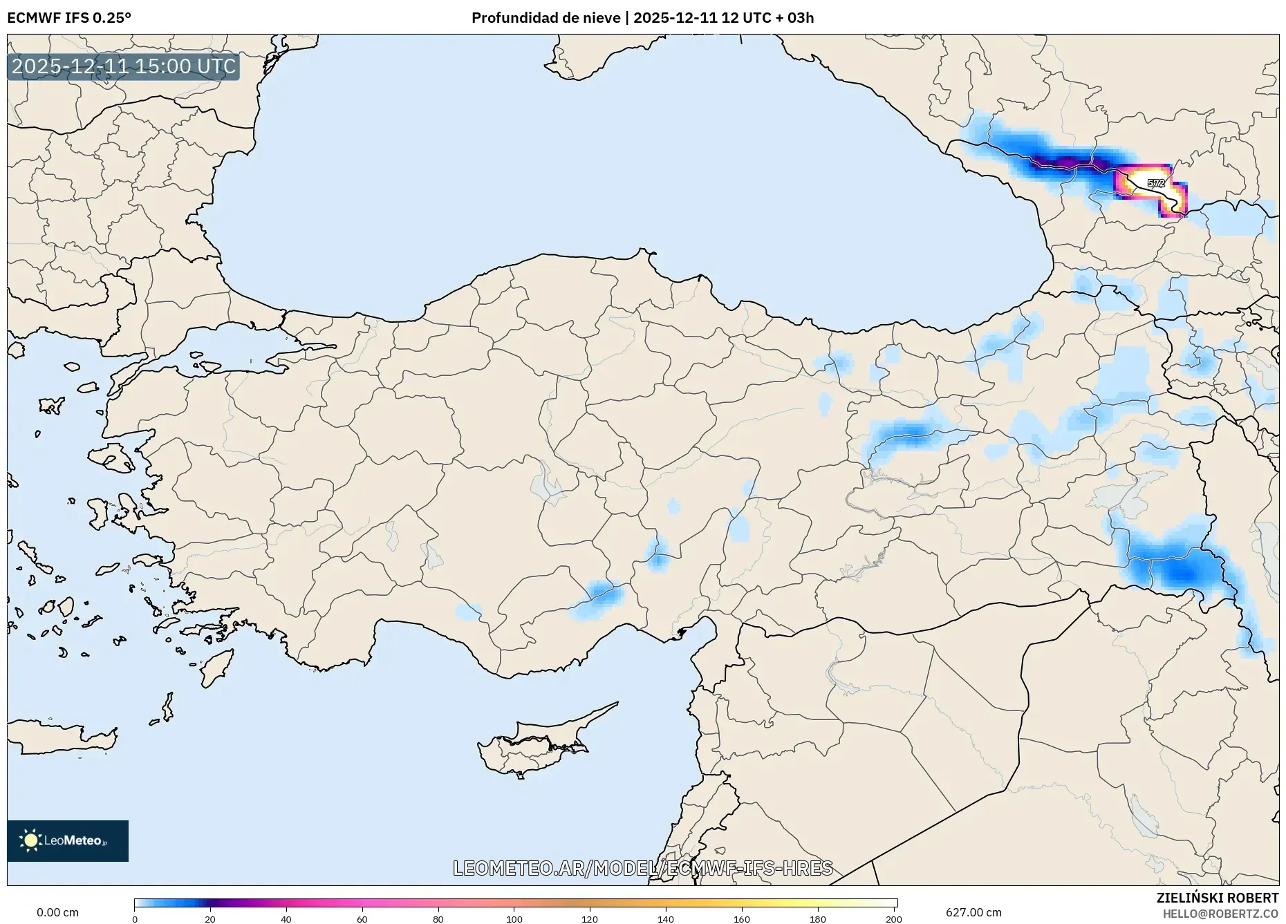 ECMWF IFS 0.25° model - Turquía, Profundidad de nieve
