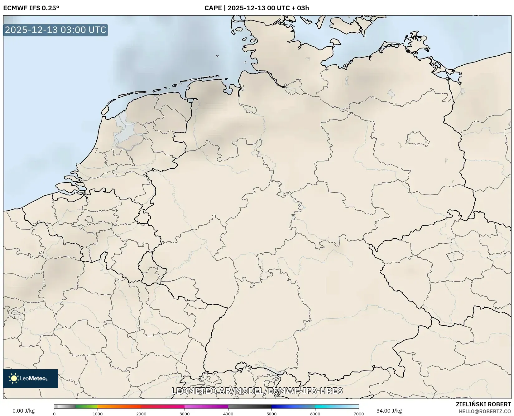 ECMWF IFS 0.25° model - Alemania, CAPE
