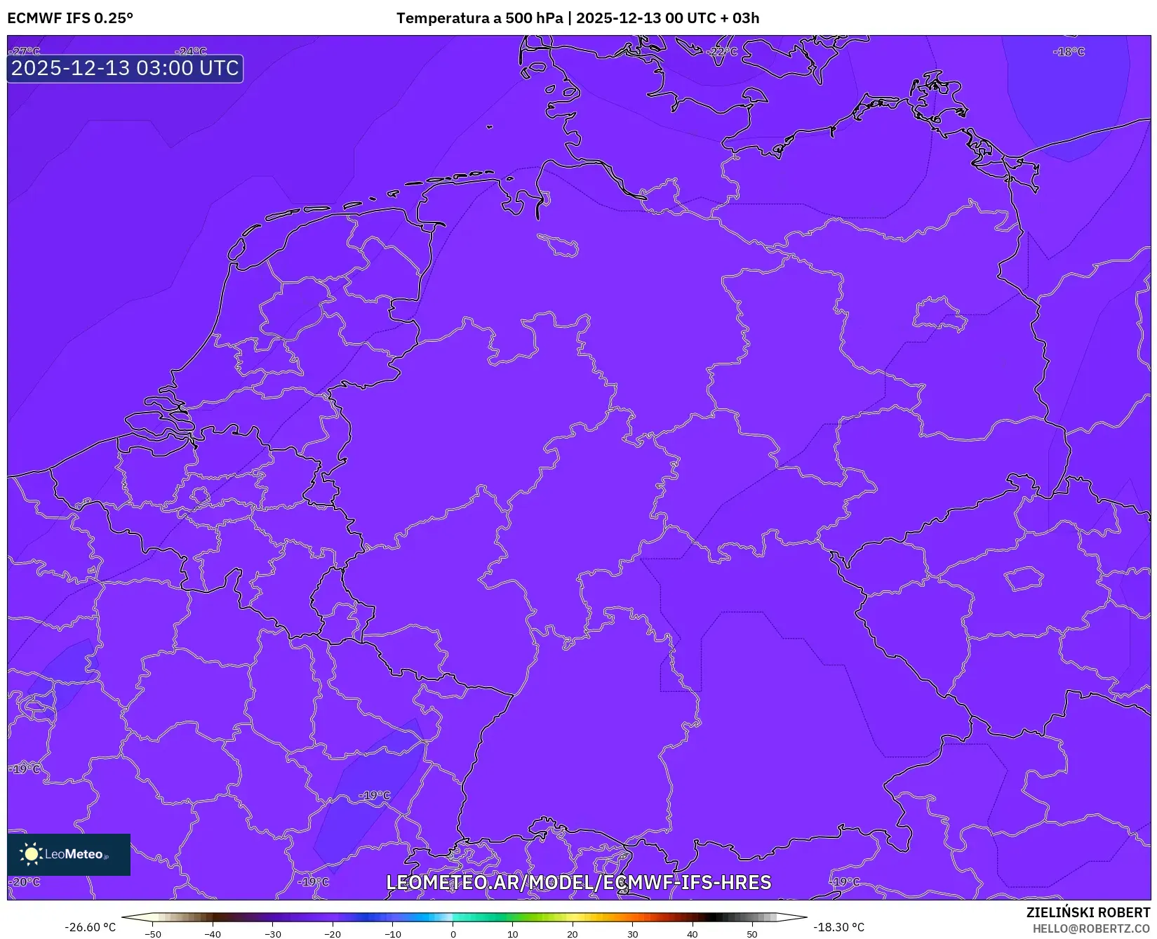 ECMWF IFS 0.25° model - Alemania, Temperatura a 500 hPa