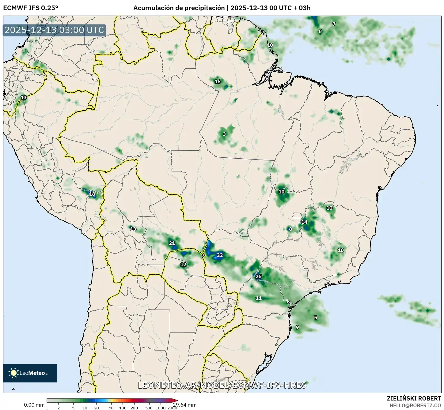 ECMWF IFS 0.25° model - Brasil, Acumulación de precipitación