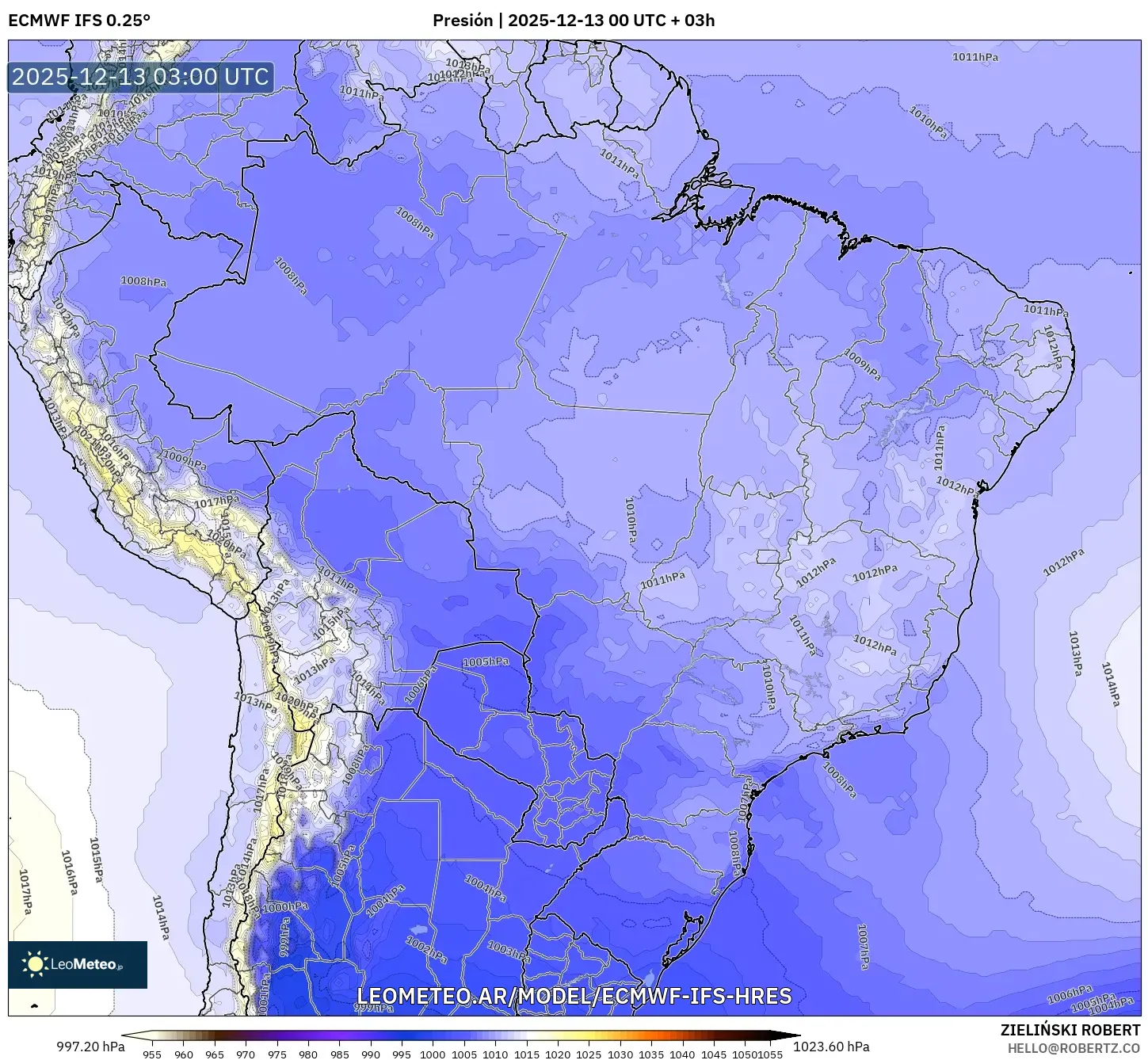 ECMWF IFS 0.25° model - Brasil, Presión