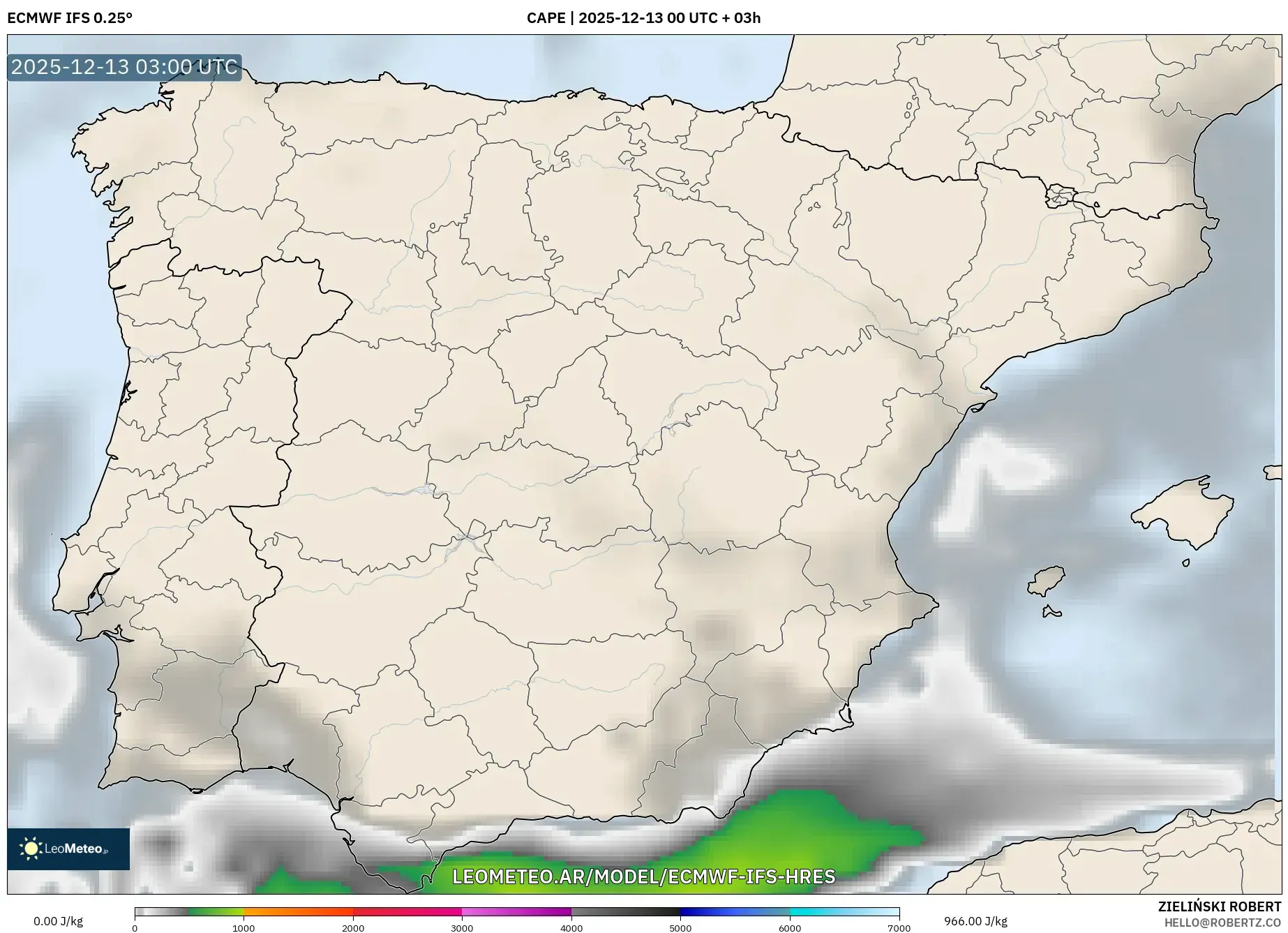 ECMWF IFS 0.25° model - España, CAPE