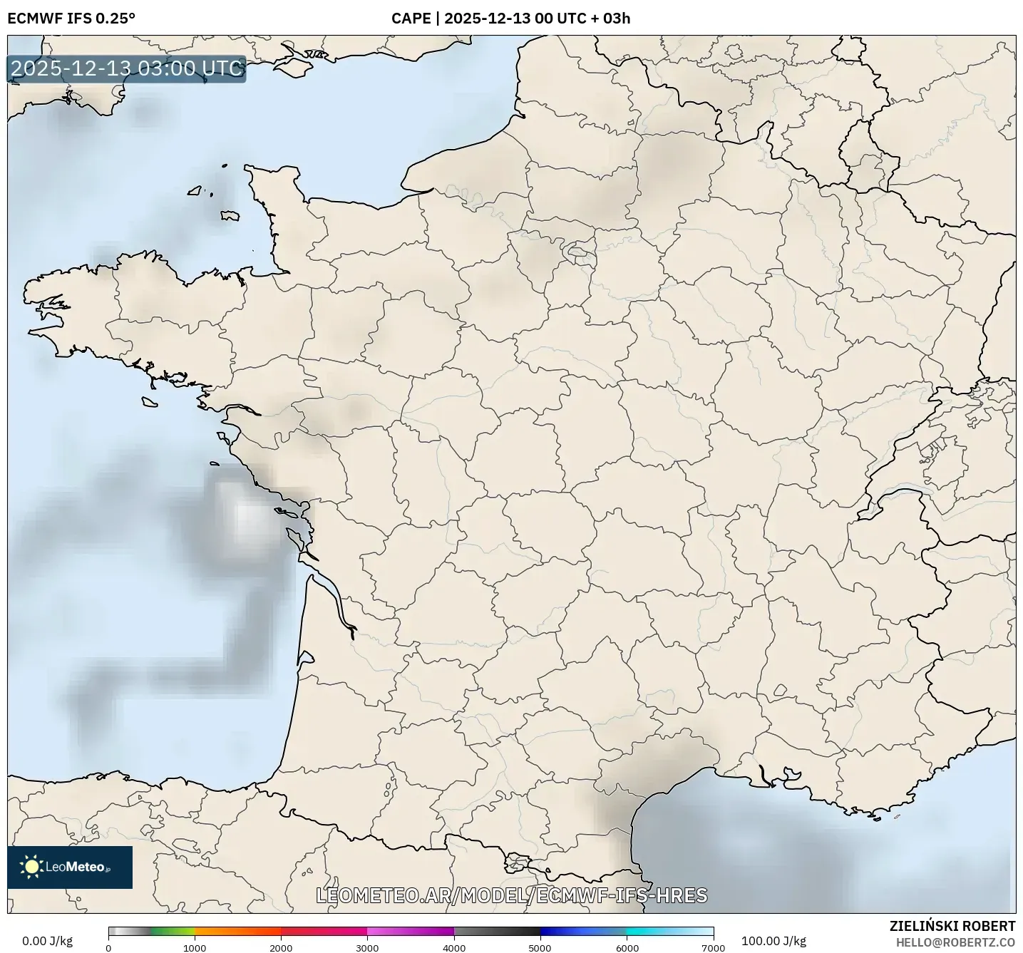 ECMWF IFS 0.25° model - Francia, CAPE