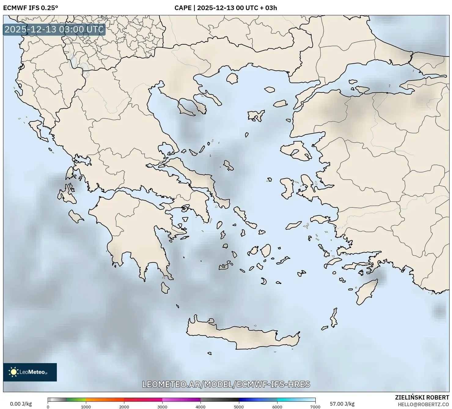 ECMWF IFS 0.25° model - Grecia, CAPE