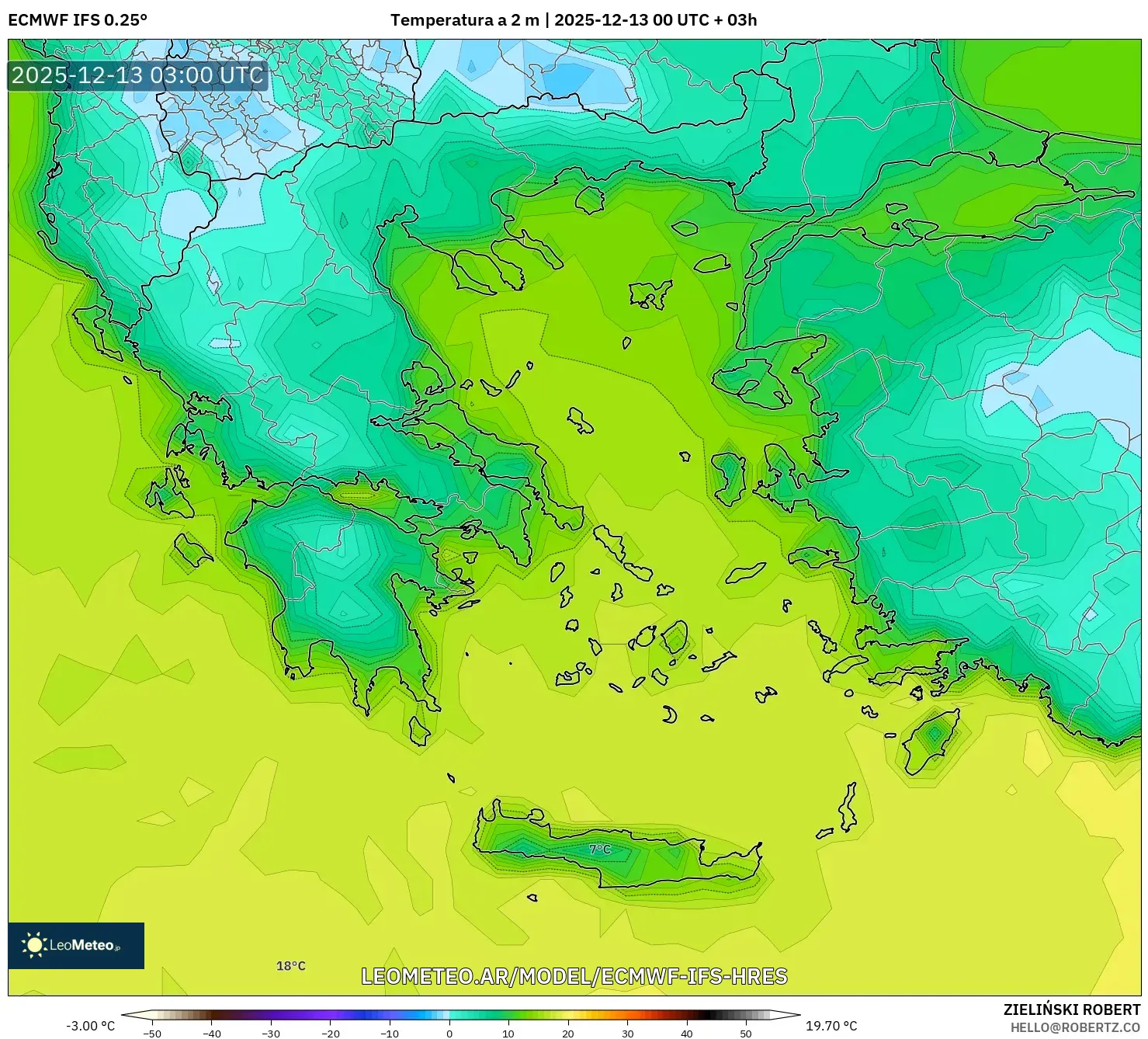 ECMWF IFS 0.25° model - Grecia, Temperatura a 2 m