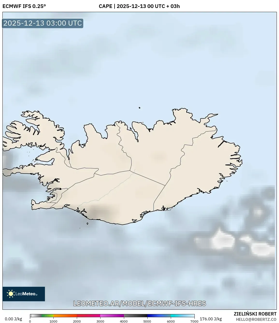 ECMWF IFS 0.25° model - Islandia, CAPE