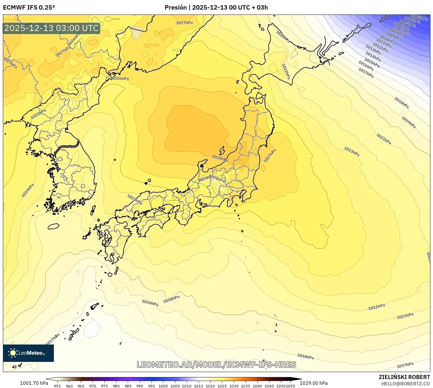 ECMWF IFS 0.25° model - Japón, Presión