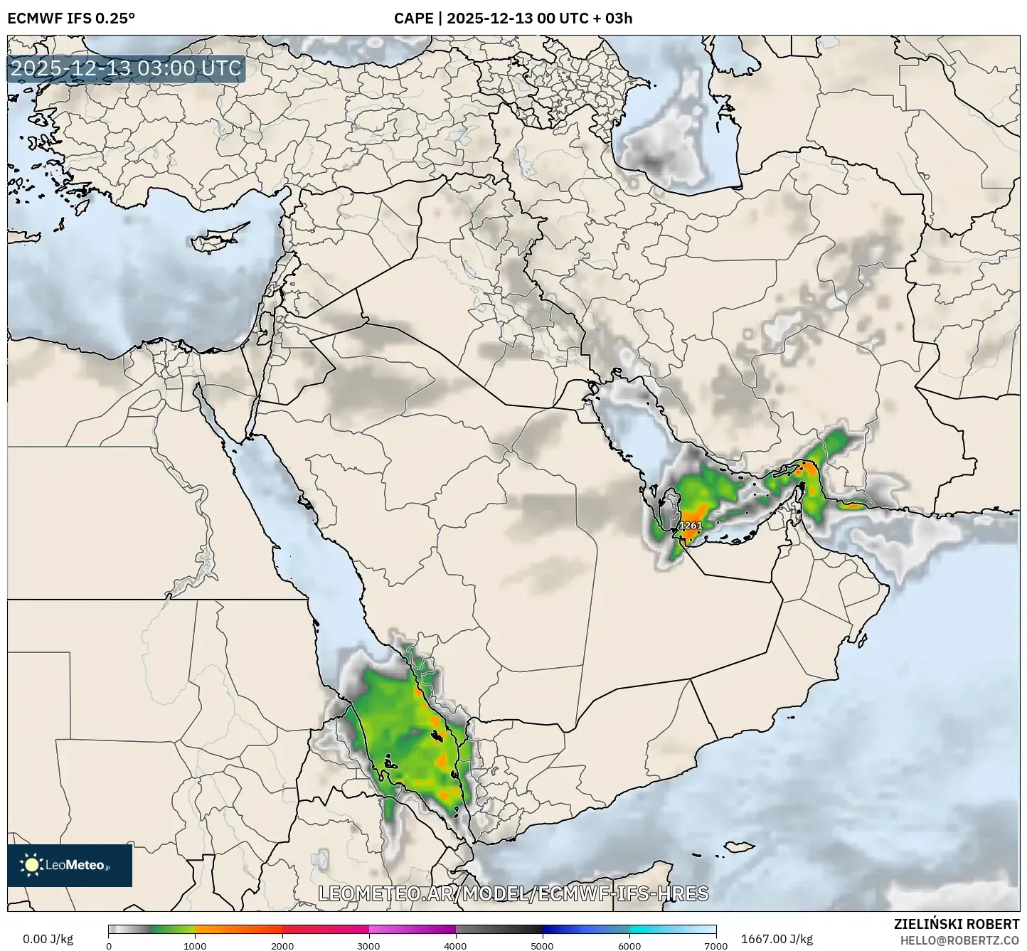 ECMWF IFS 0.25° model - Oriente Medio, CAPE