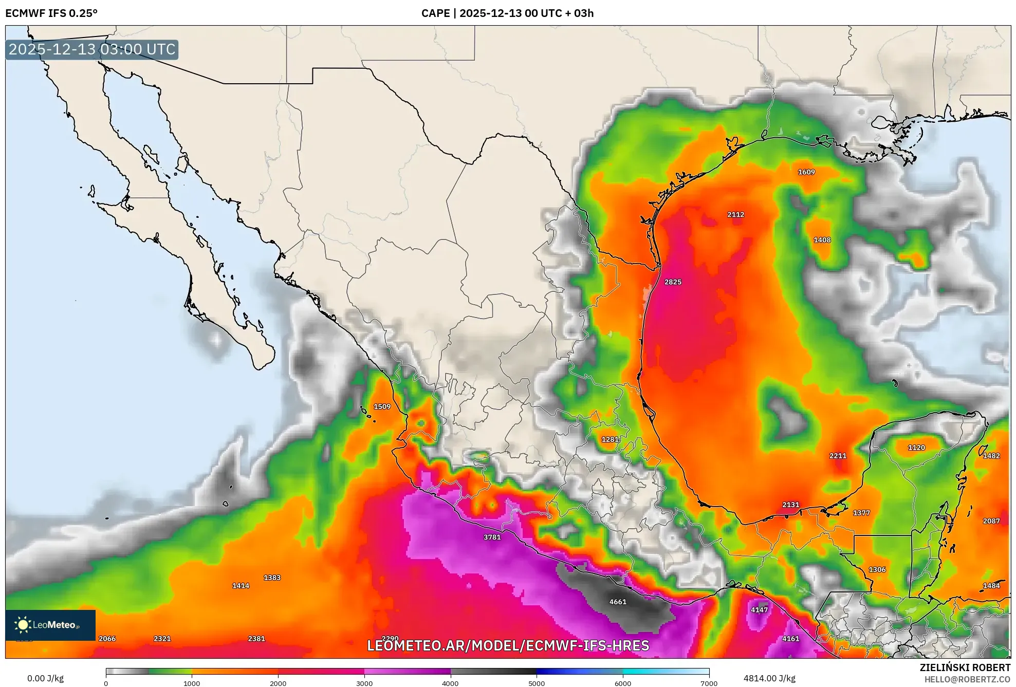 ECMWF IFS 0.25° model - México, CAPE