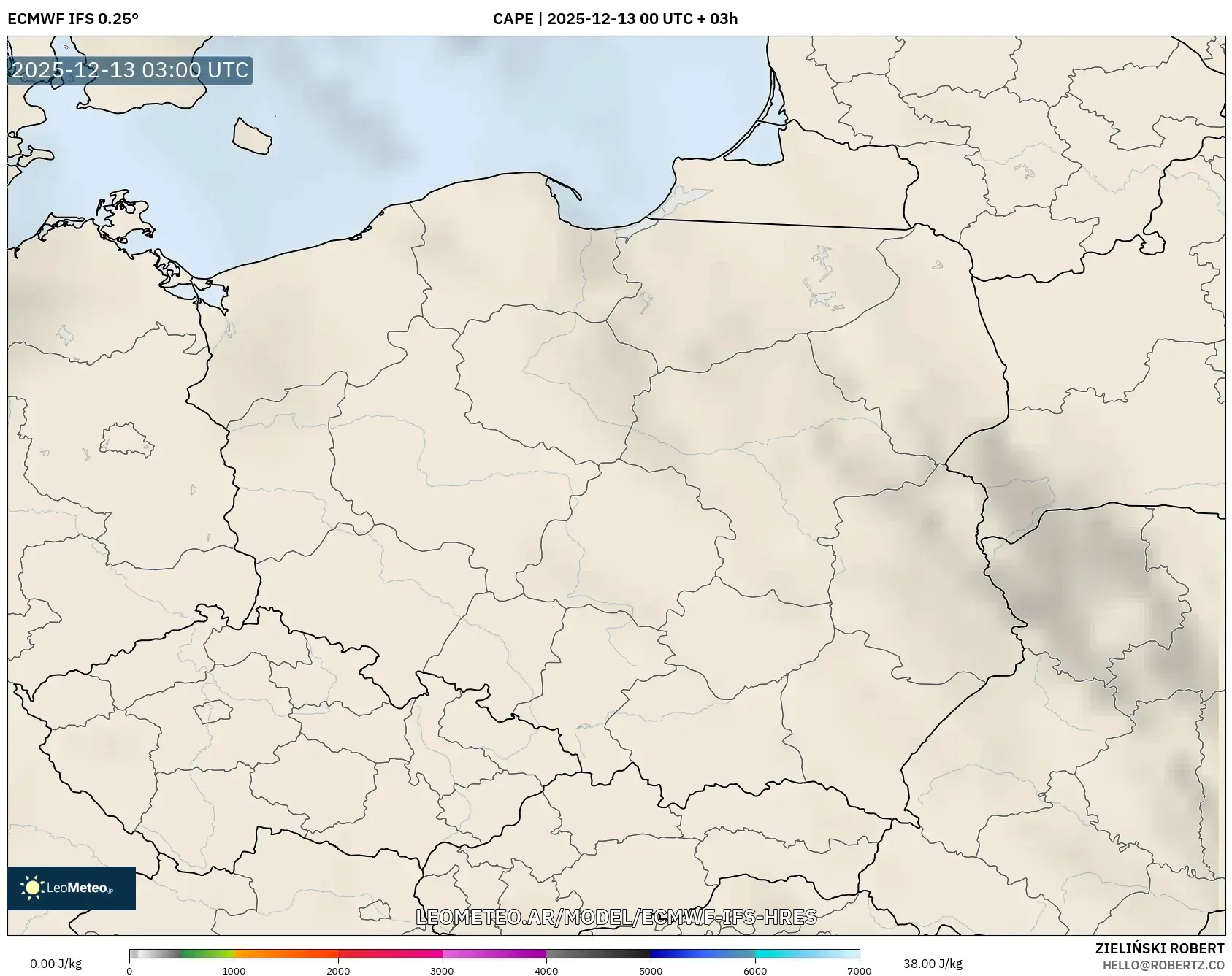 ECMWF IFS 0.25° model - Polonia, CAPE