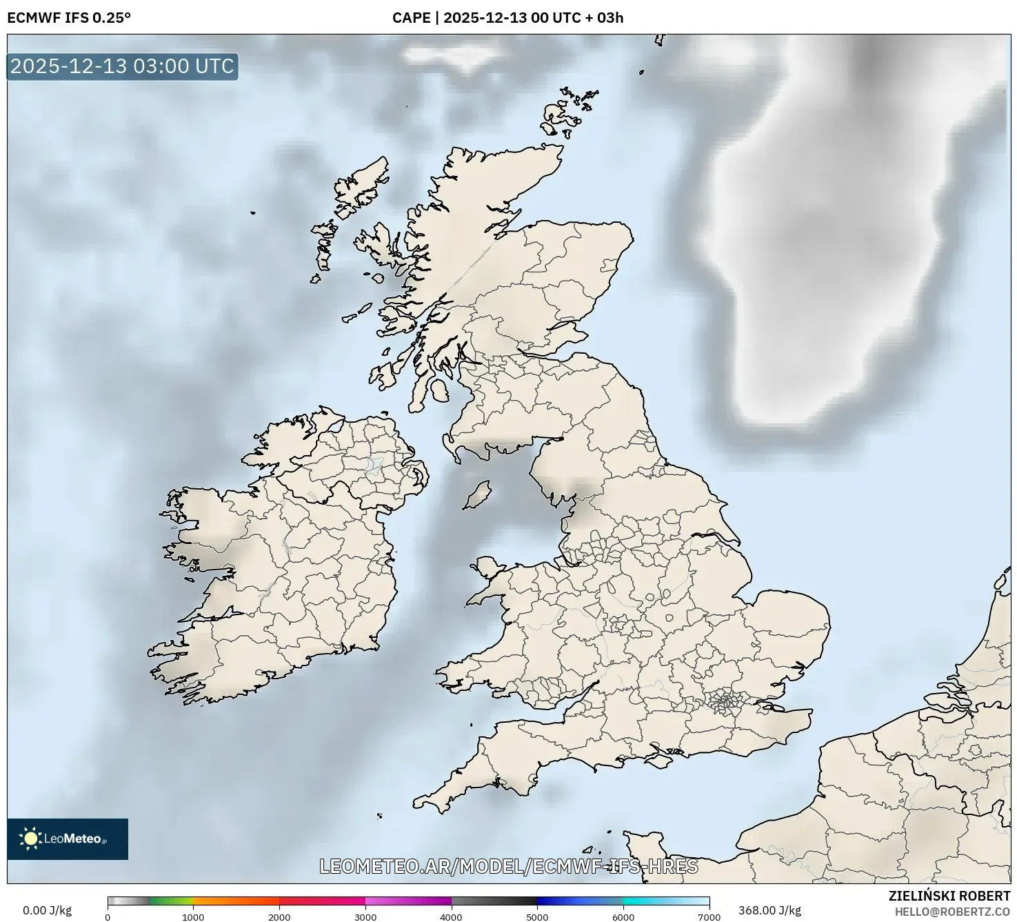 ECMWF IFS 0.25° model - Reino Unido, CAPE