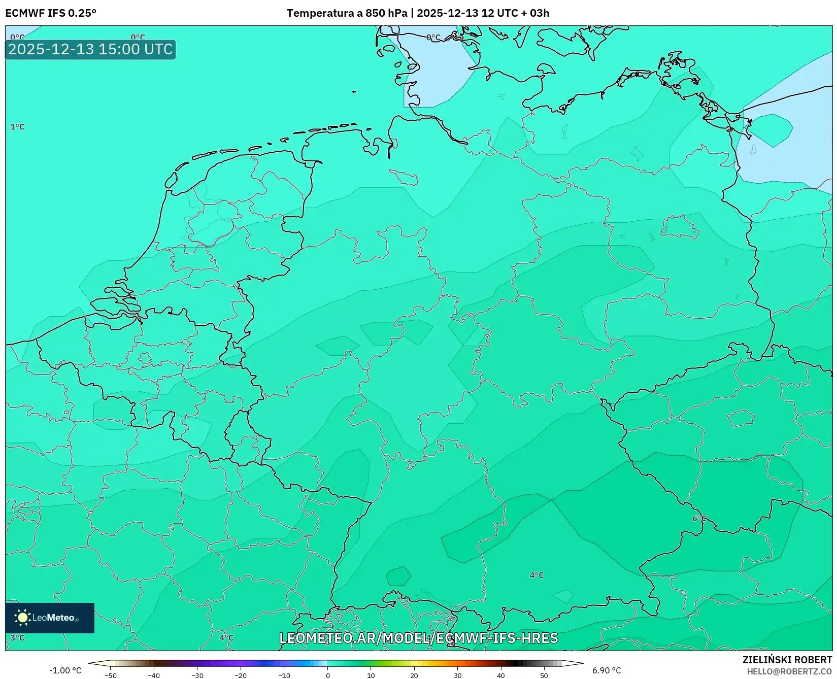 ECMWF IFS 0.25° model - Alemania, Temperatura a 850 hPa
