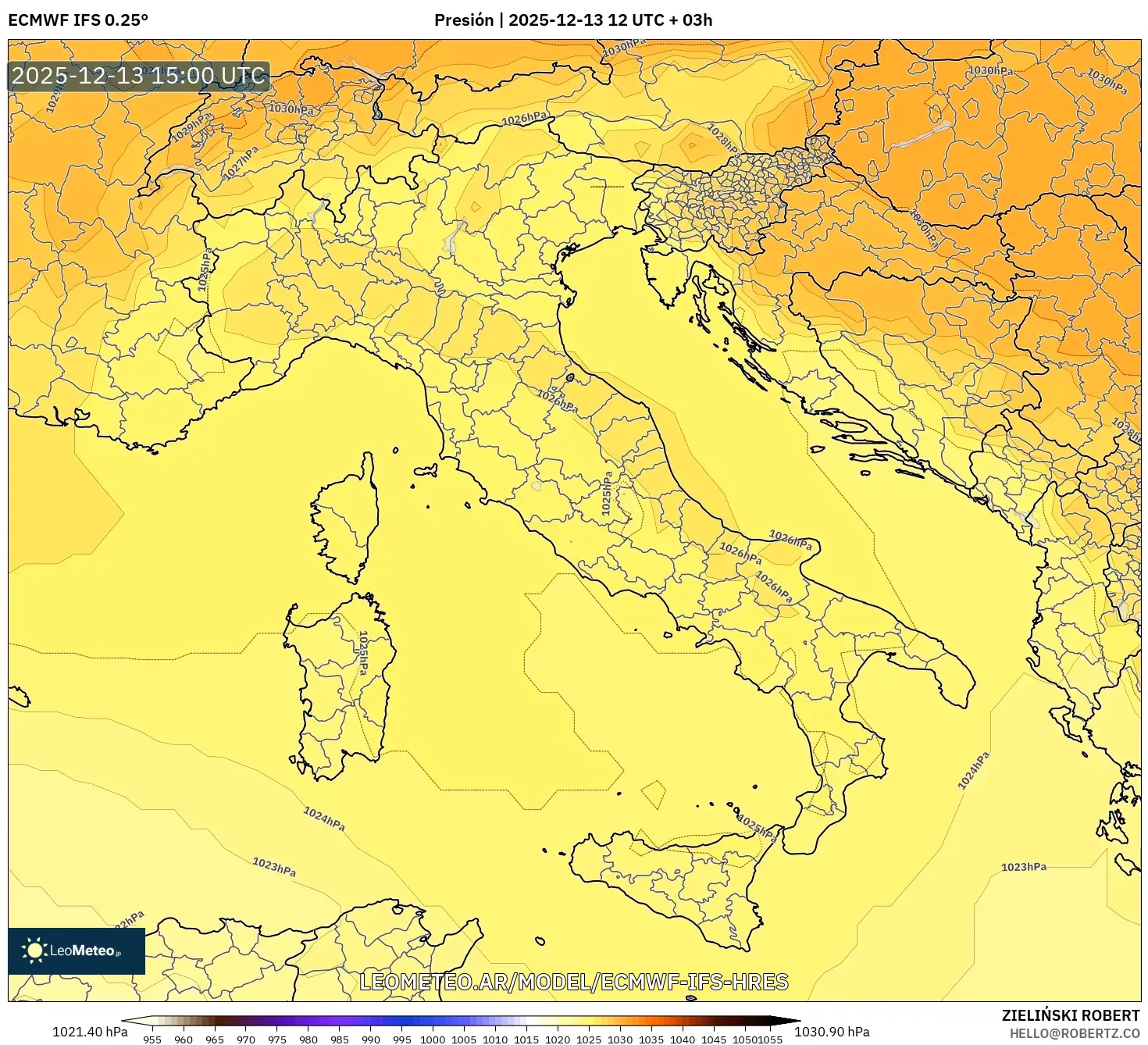 ECMWF IFS 0.25° model - Italia, Presión