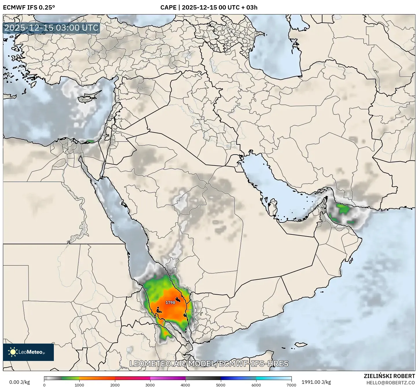 ECMWF IFS 0.25° model - Oriente Medio, CAPE