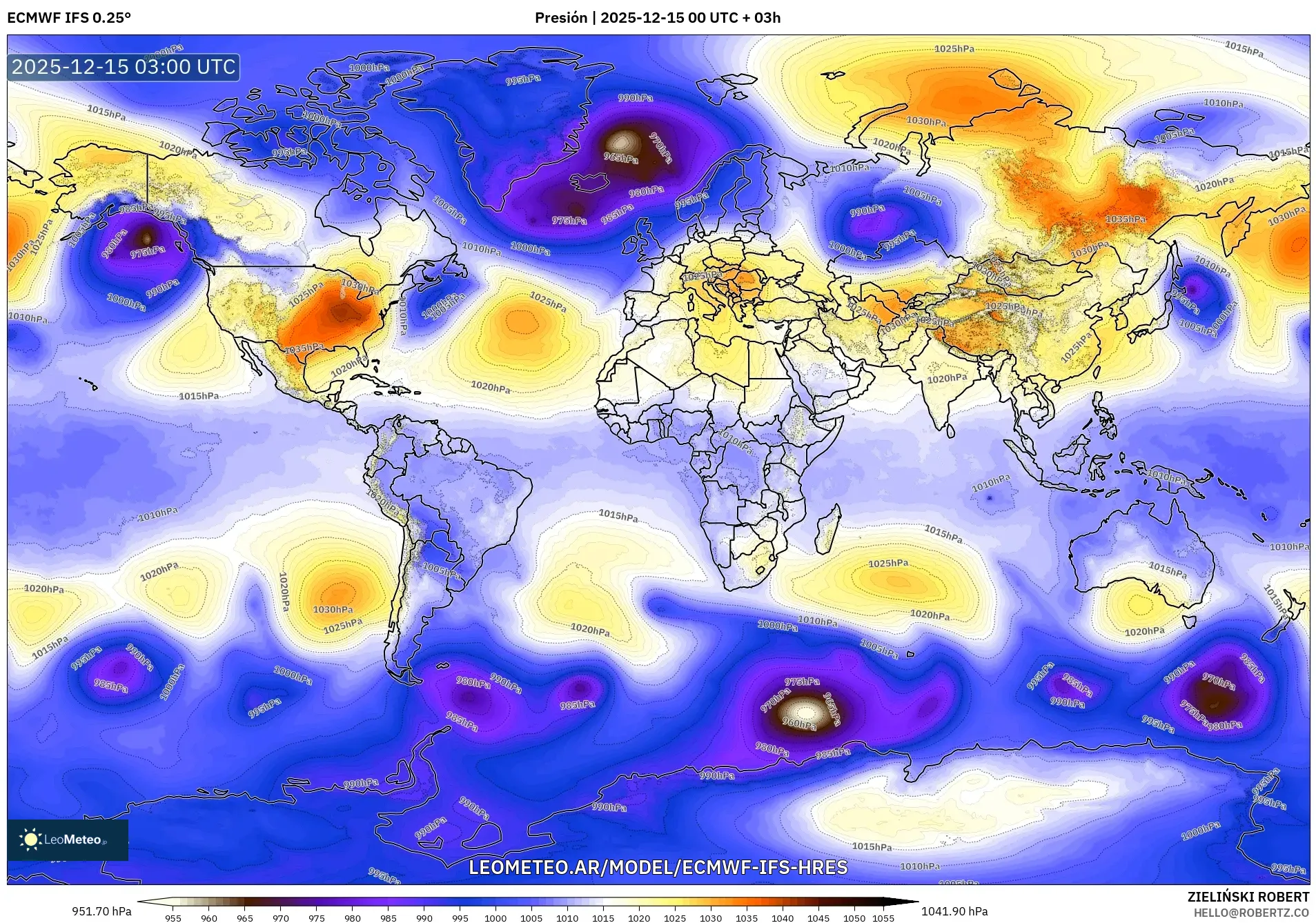 ECMWF IFS 0.25° model - Mundo, Presión