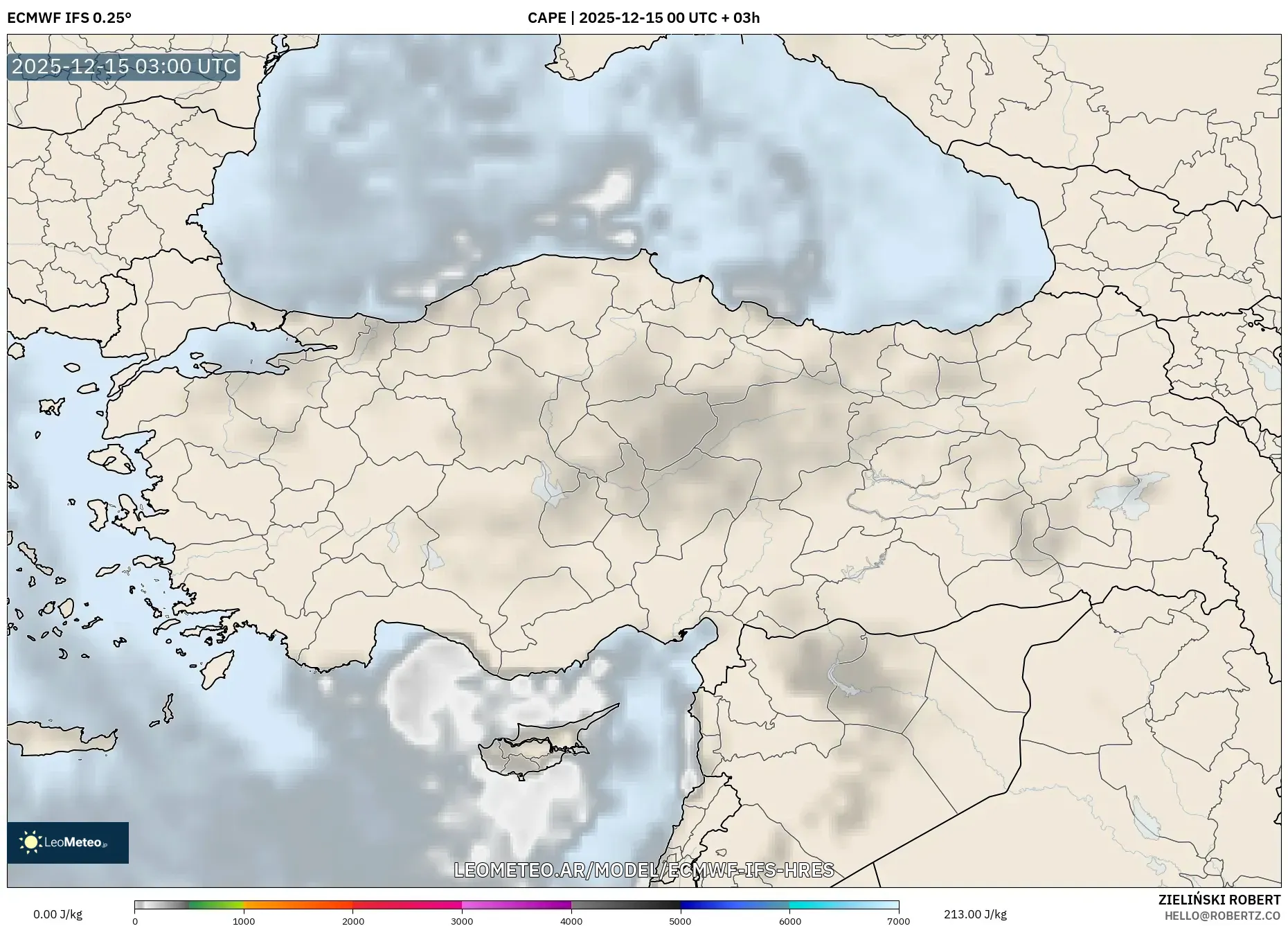 ECMWF IFS 0.25° model - Turquía, CAPE
