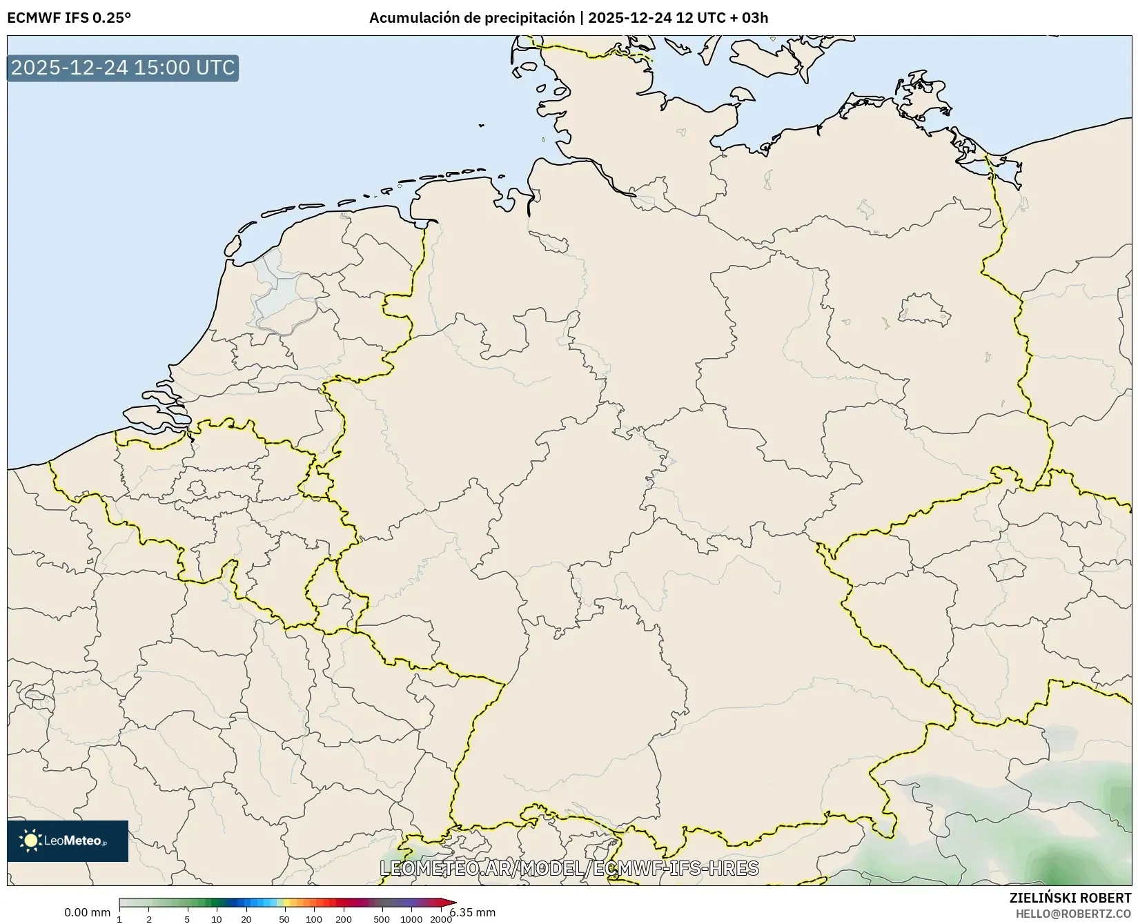 ECMWF IFS 0.25° model - Niemcy, Suma opadów