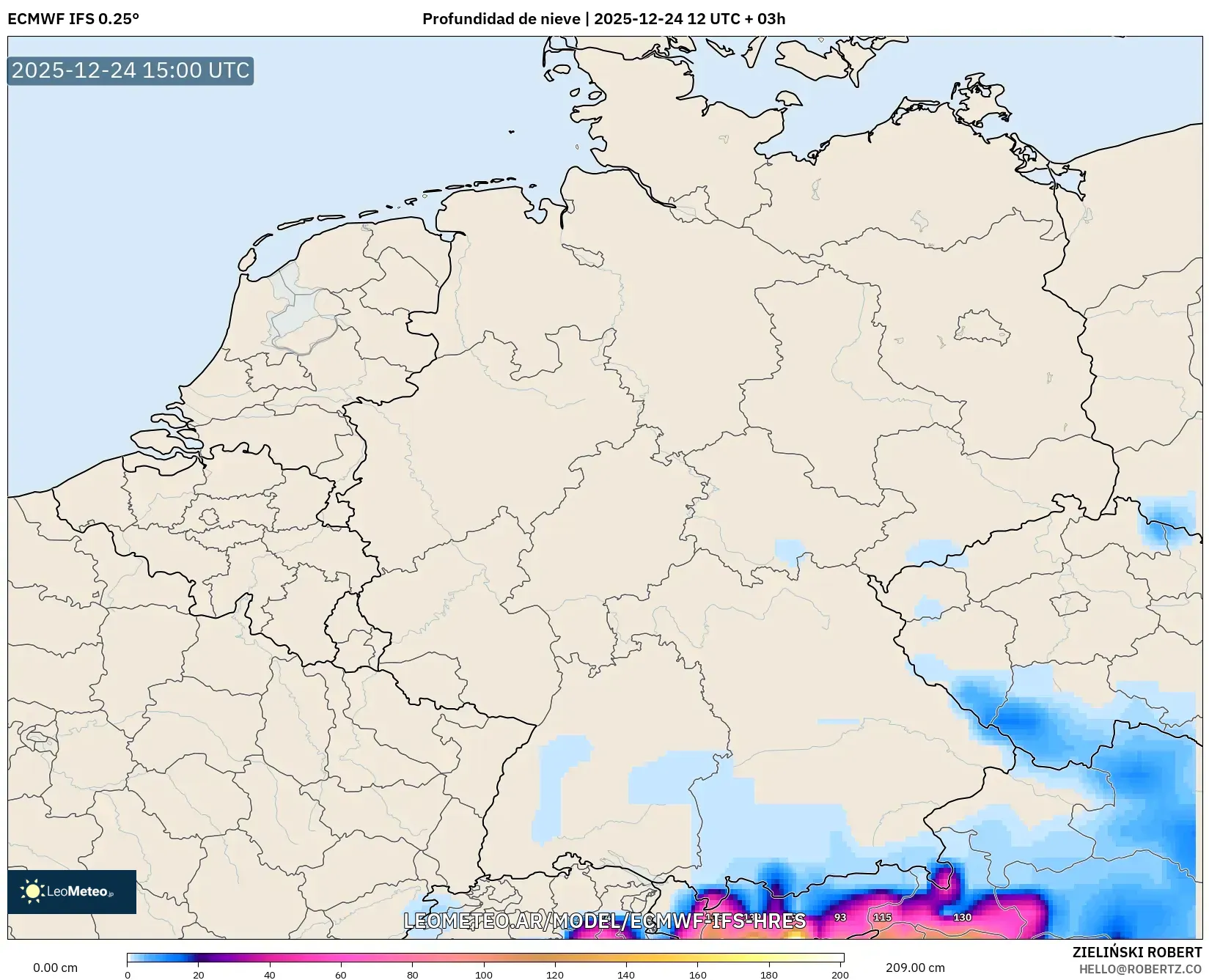 ECMWF IFS 0.25° model - Niemcy, Pokrywa śnieżna
