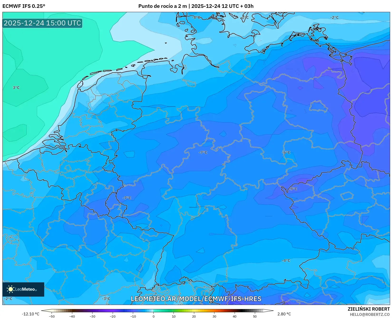 ECMWF IFS 0.25° model - Niemcy, Punkt rosy na 2 m