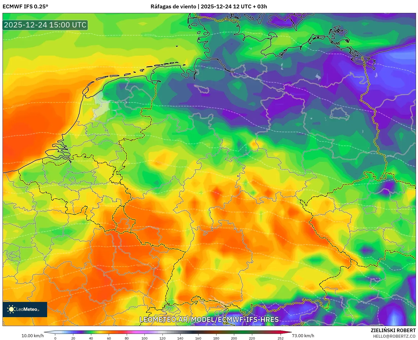 ECMWF IFS 0.25° model - Niemcy, Porywy wiatru