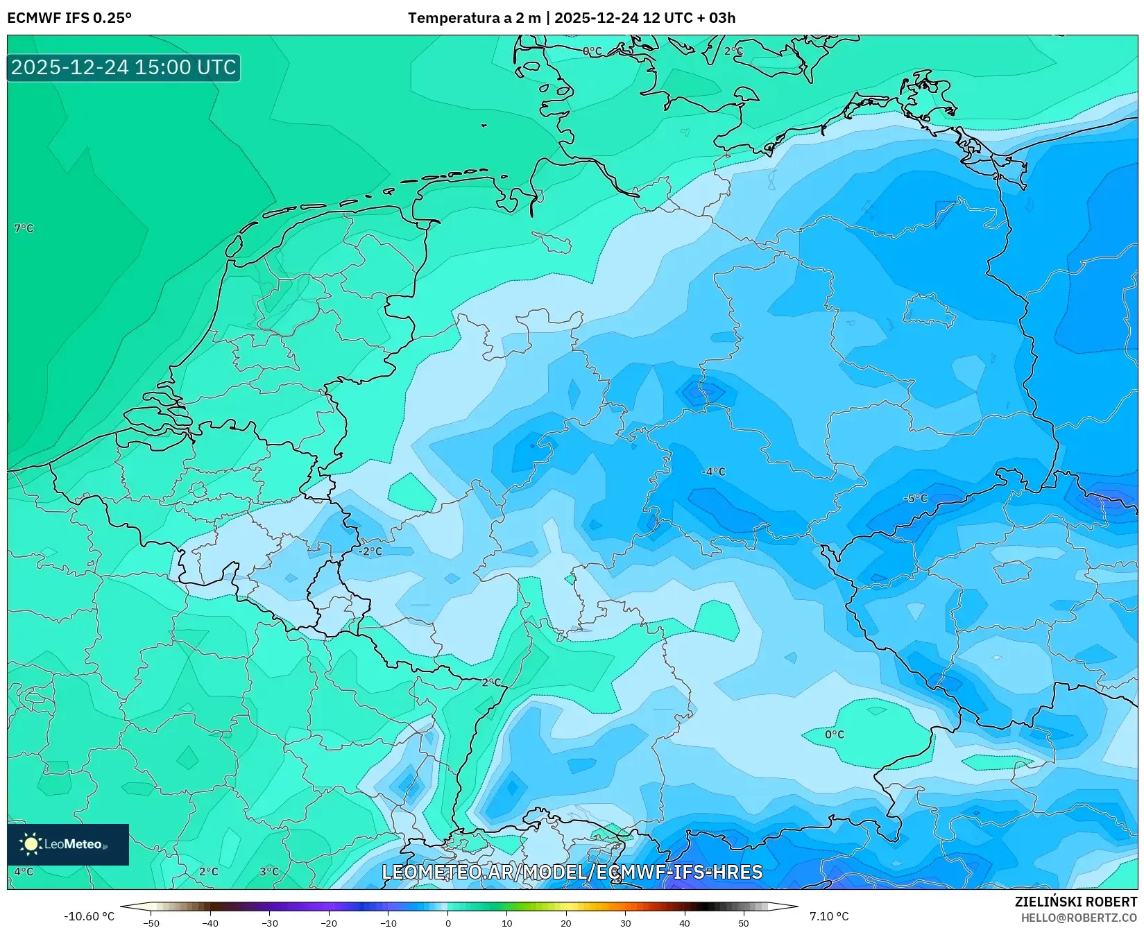 ECMWF IFS 0.25° model - Niemcy, Temperatura na 2 m