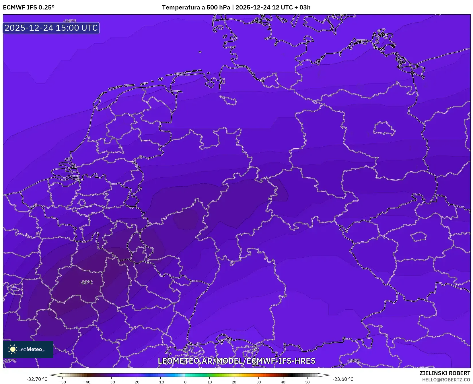 ECMWF IFS 0.25° model - Niemcy, Temperatura na 500 hPa