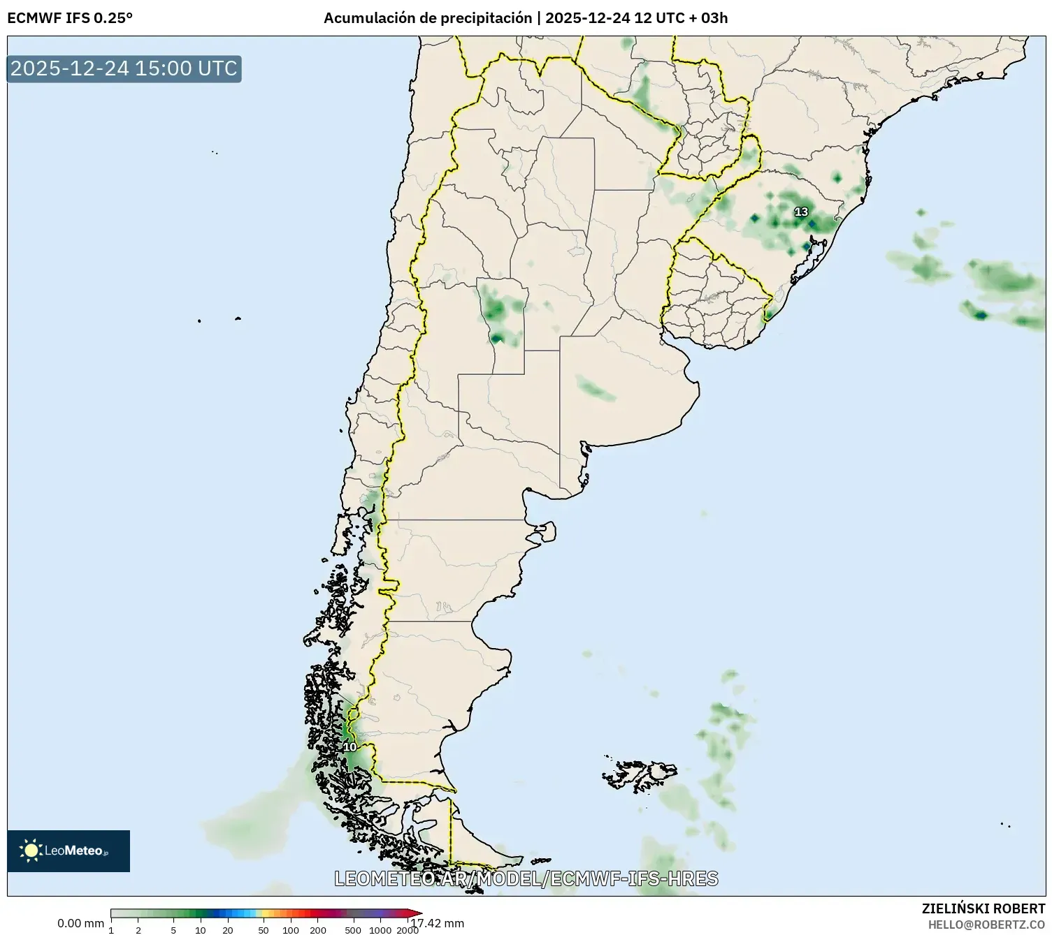 ECMWF IFS 0.25° model - Argentyna, Suma opadów