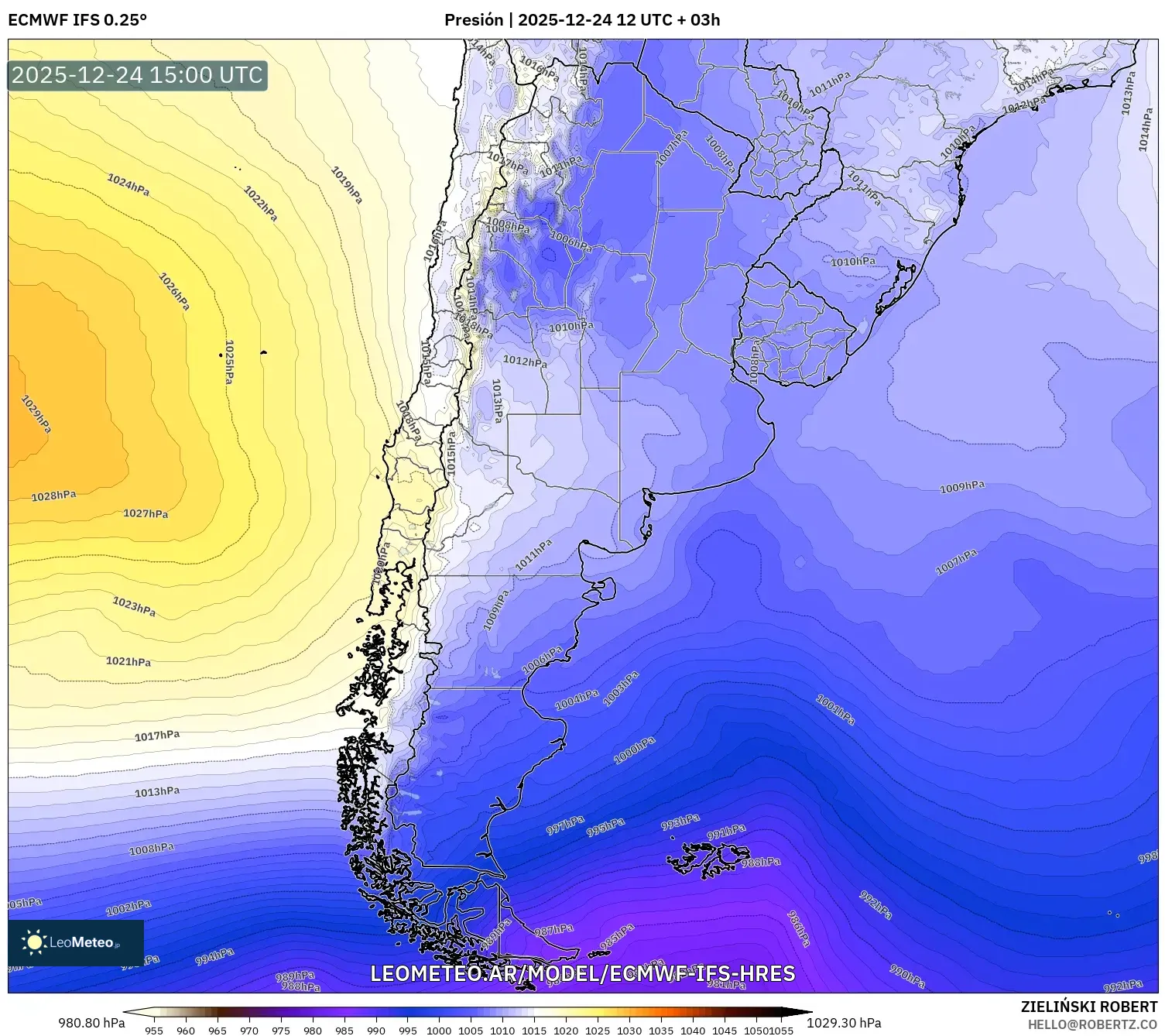 ECMWF IFS 0.25° model - Argentyna, Ciśnienie
