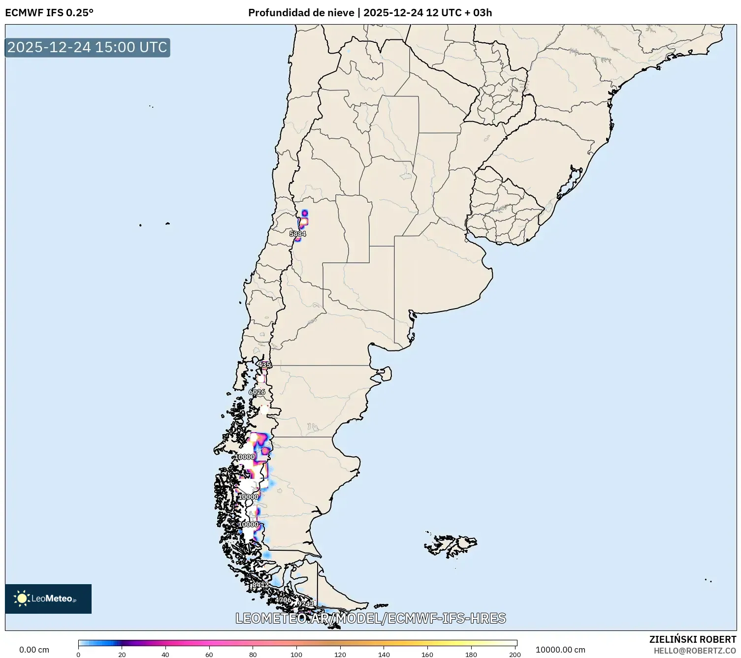 ECMWF IFS 0.25° model - Argentyna, Pokrywa śnieżna