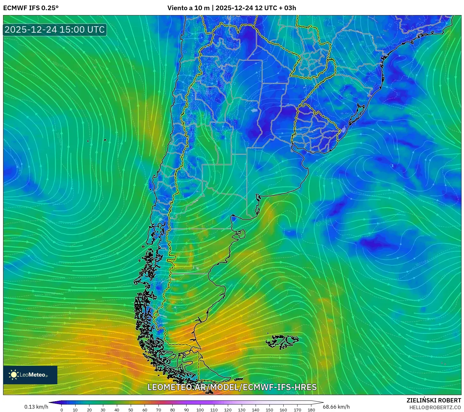 ECMWF IFS 0.25° model - Argentyna, Wiatr na 10 m