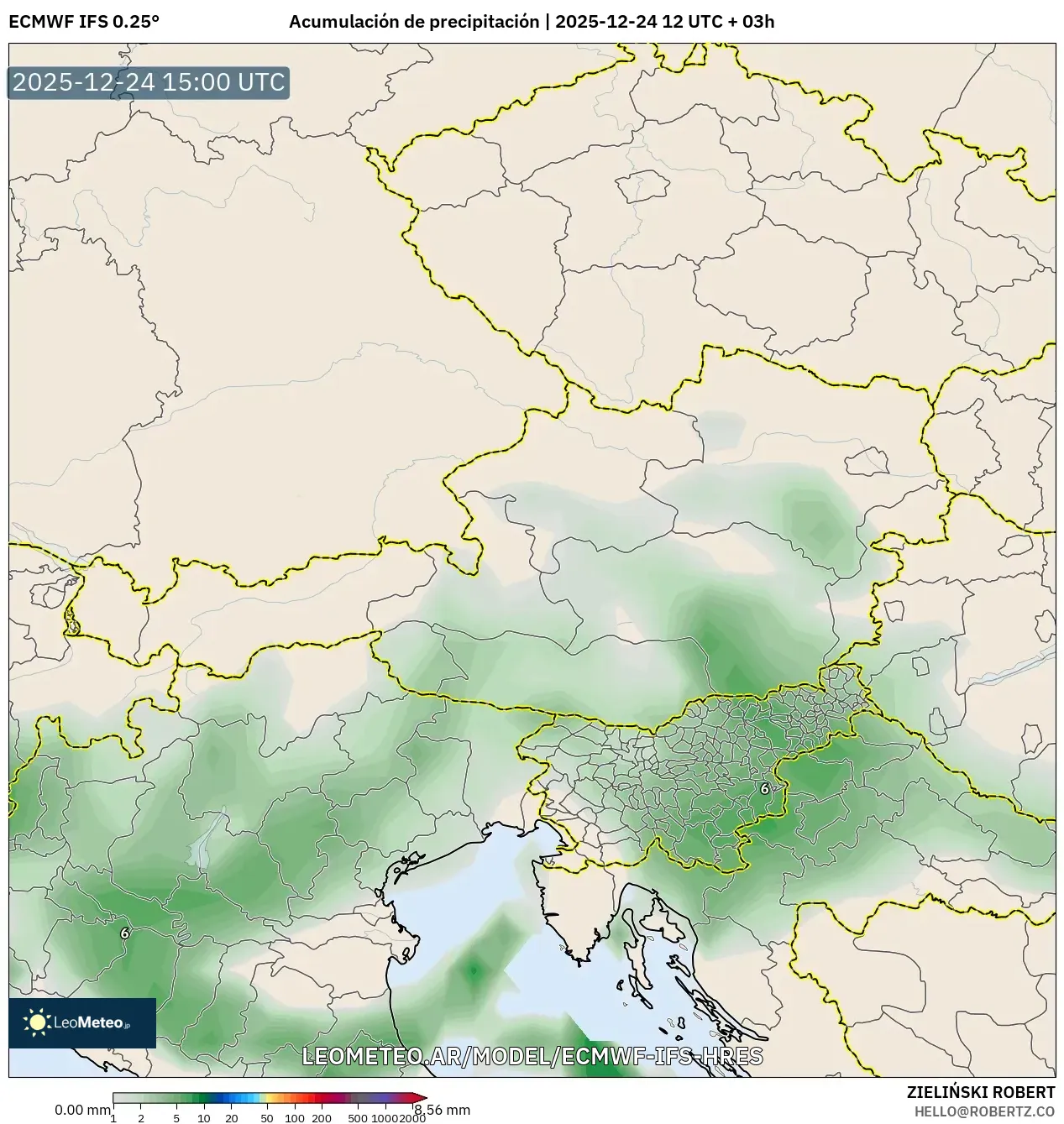 ECMWF IFS 0.25° model - Austria, Suma opadów