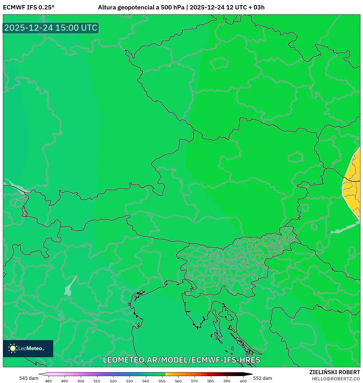ECMWF IFS 0.25° model - Austria, Wysokość geopotencjalna na poziomie 500 hPa