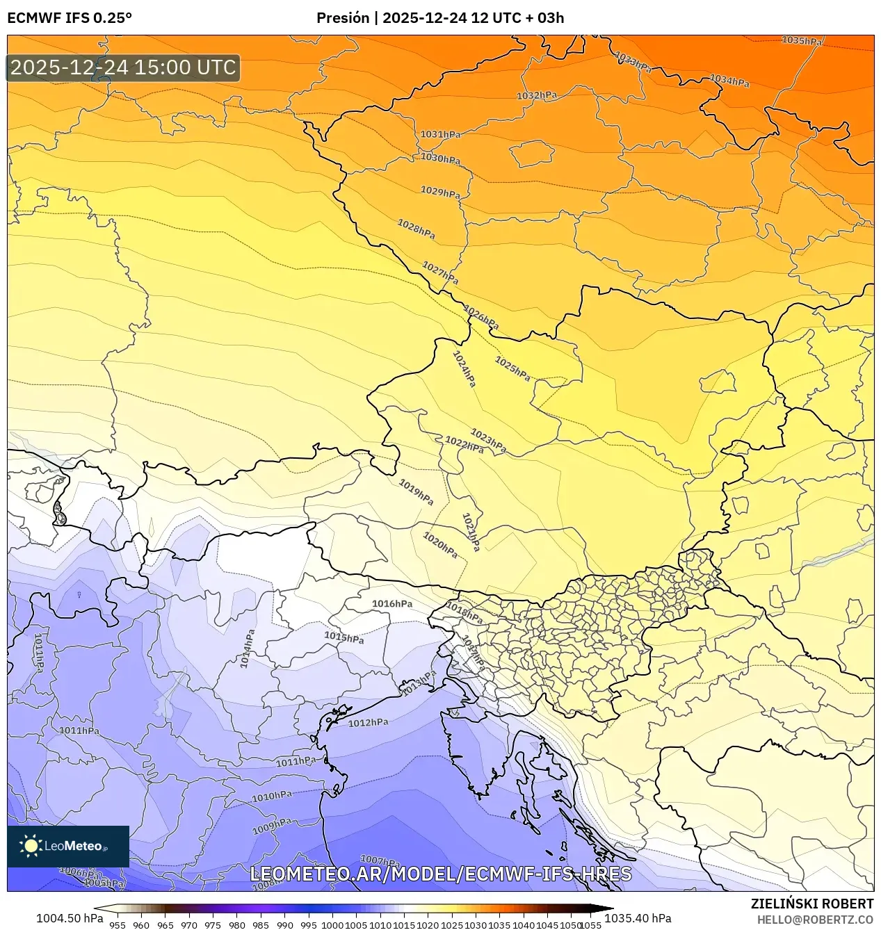 ECMWF IFS 0.25° model - Austria, Ciśnienie