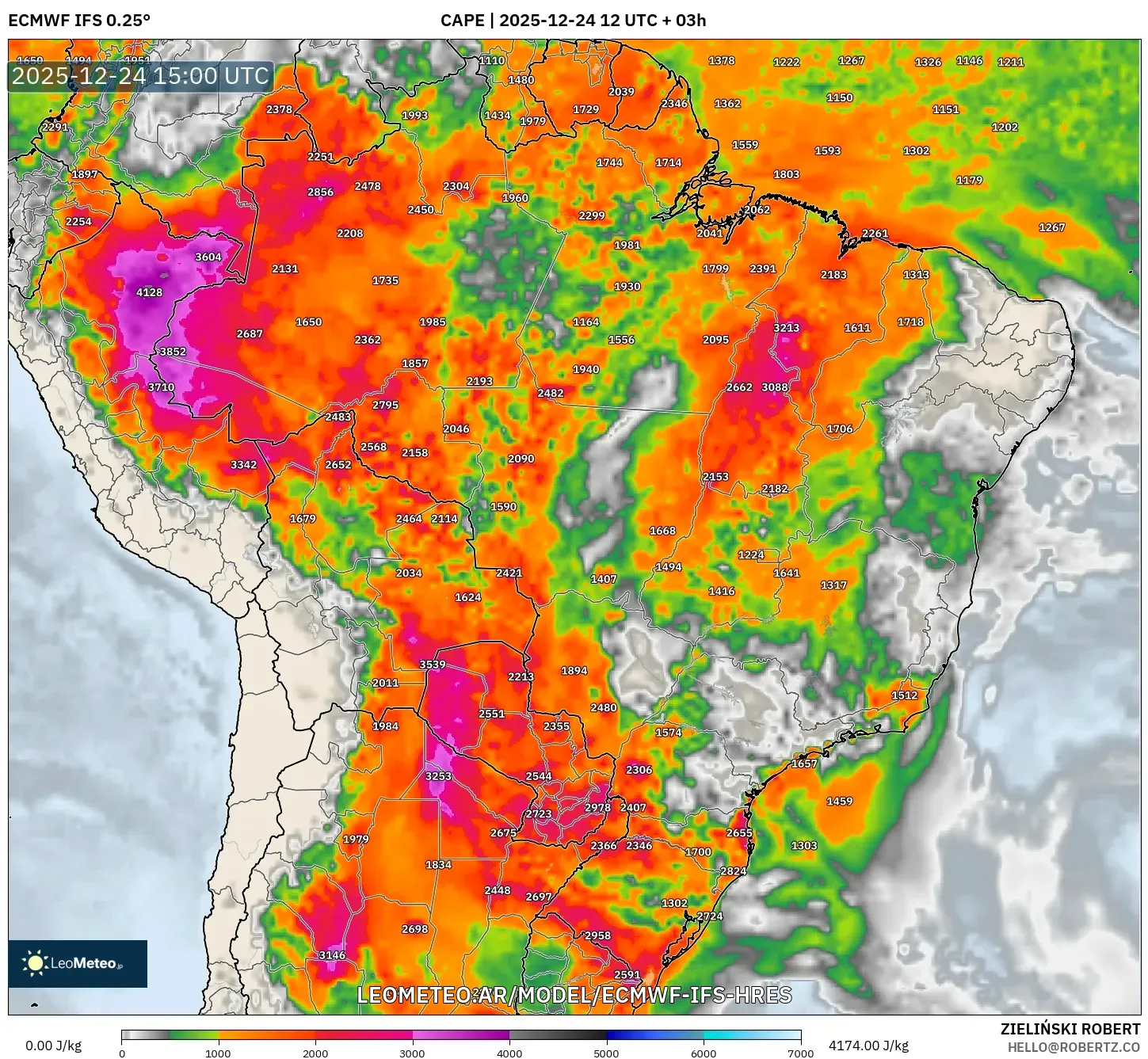 ECMWF IFS 0.25° model - Brazylia, CAPE