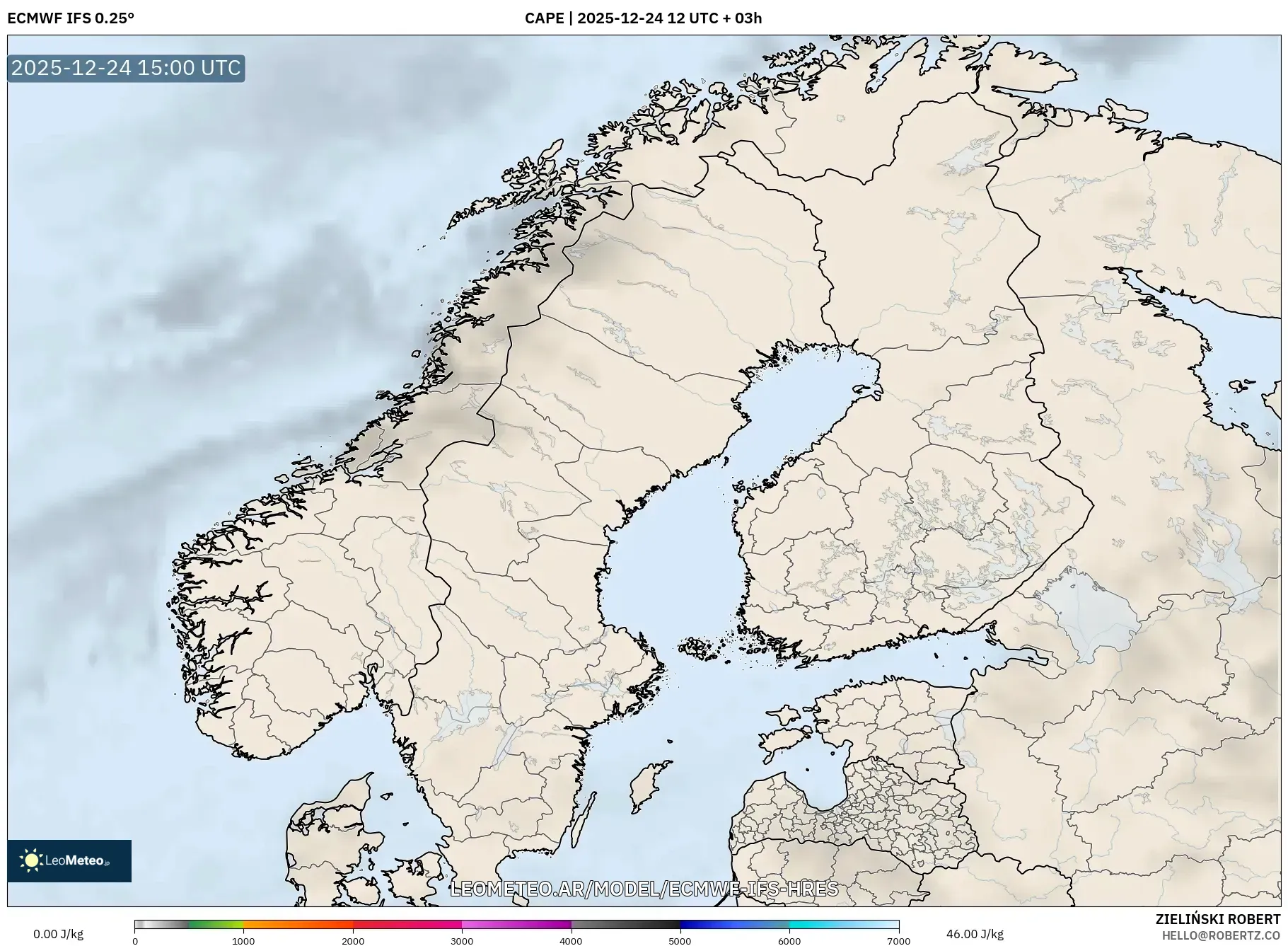 ECMWF IFS 0.25° model - Skandynawia, CAPE