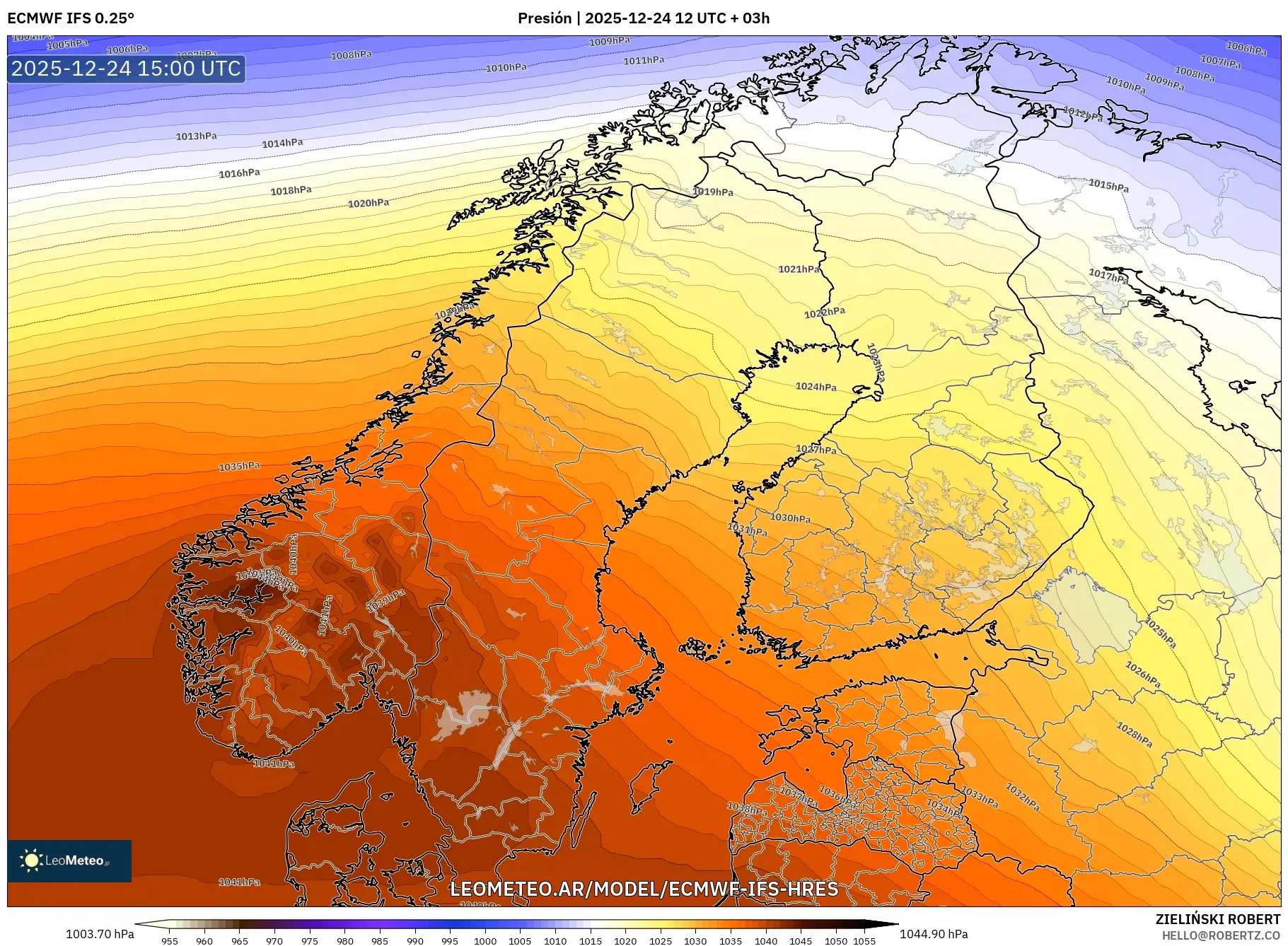 ECMWF IFS 0.25° model - Skandynawia, Ciśnienie