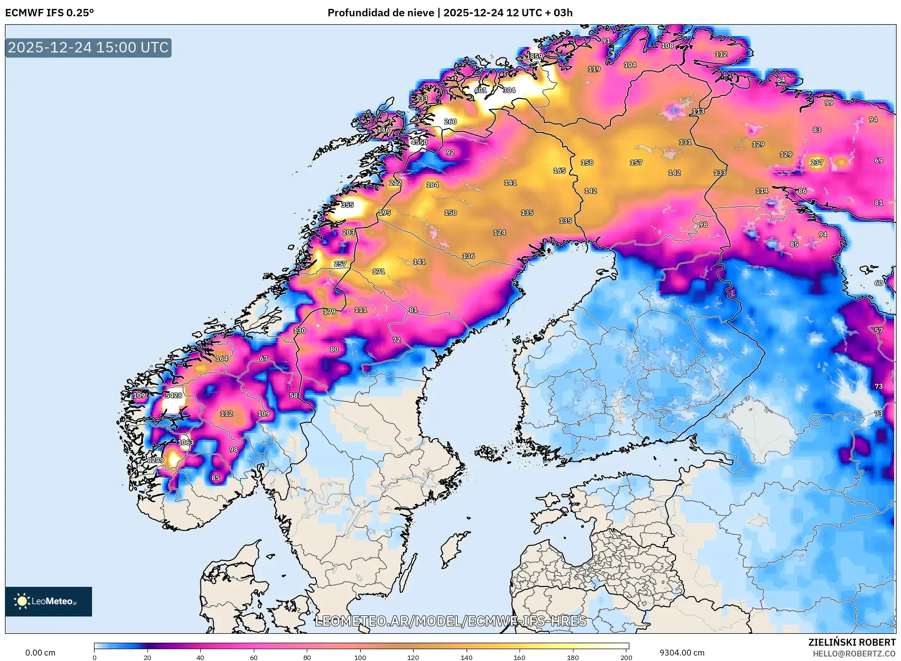 ECMWF IFS 0.25° model - Skandynawia, Pokrywa śnieżna