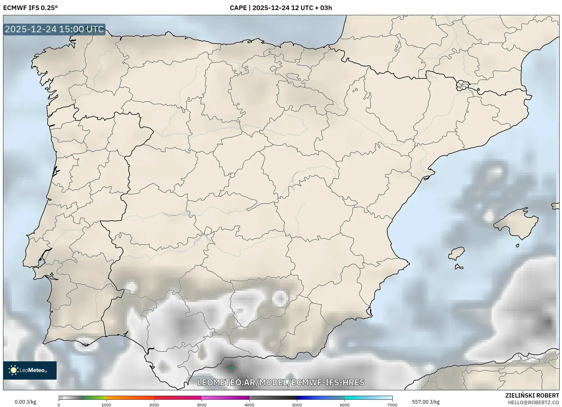 ECMWF IFS 0.25° model - Hiszpania, CAPE