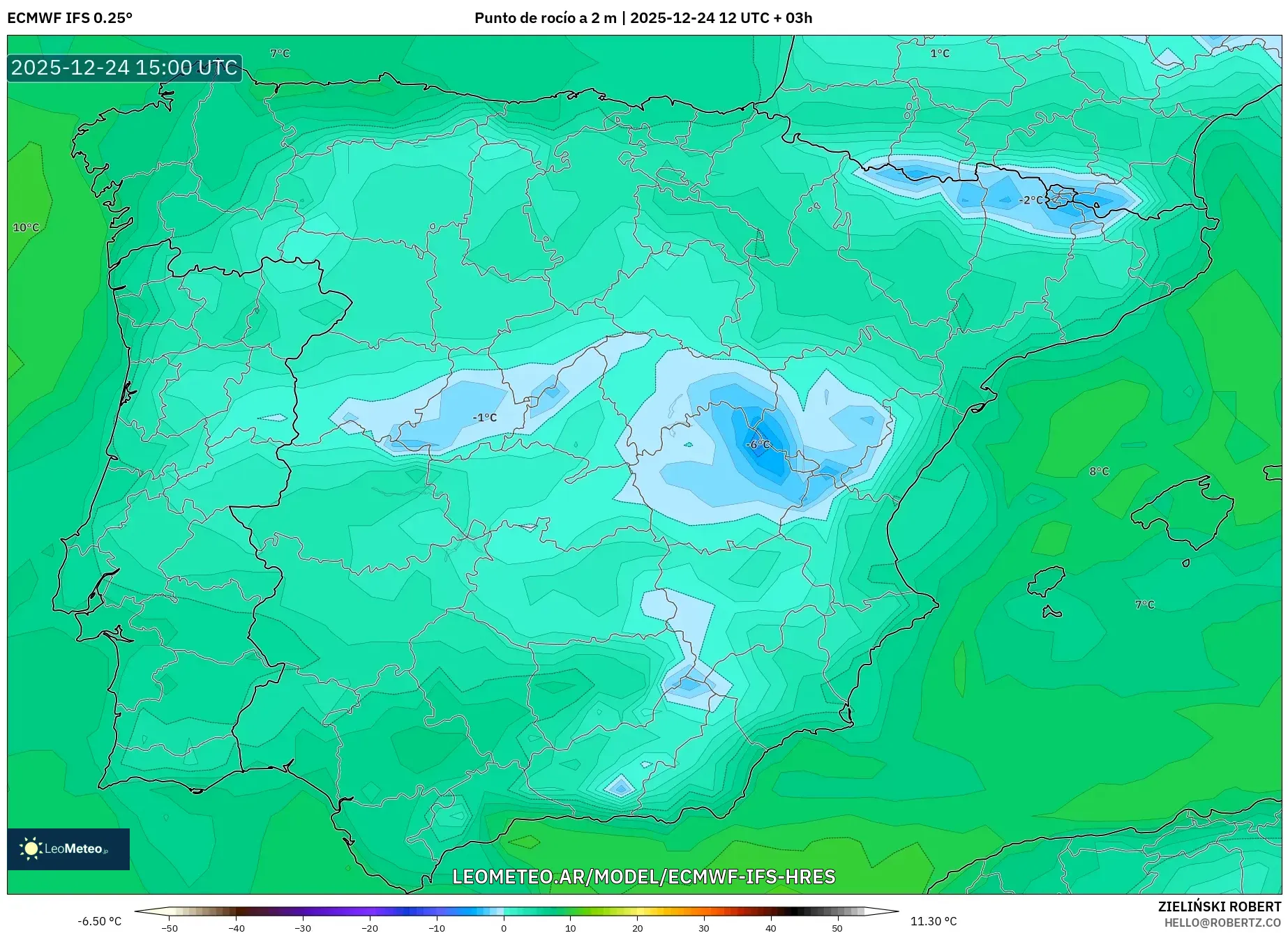 ECMWF IFS 0.25° model - Hiszpania, Punkt rosy na 2 m