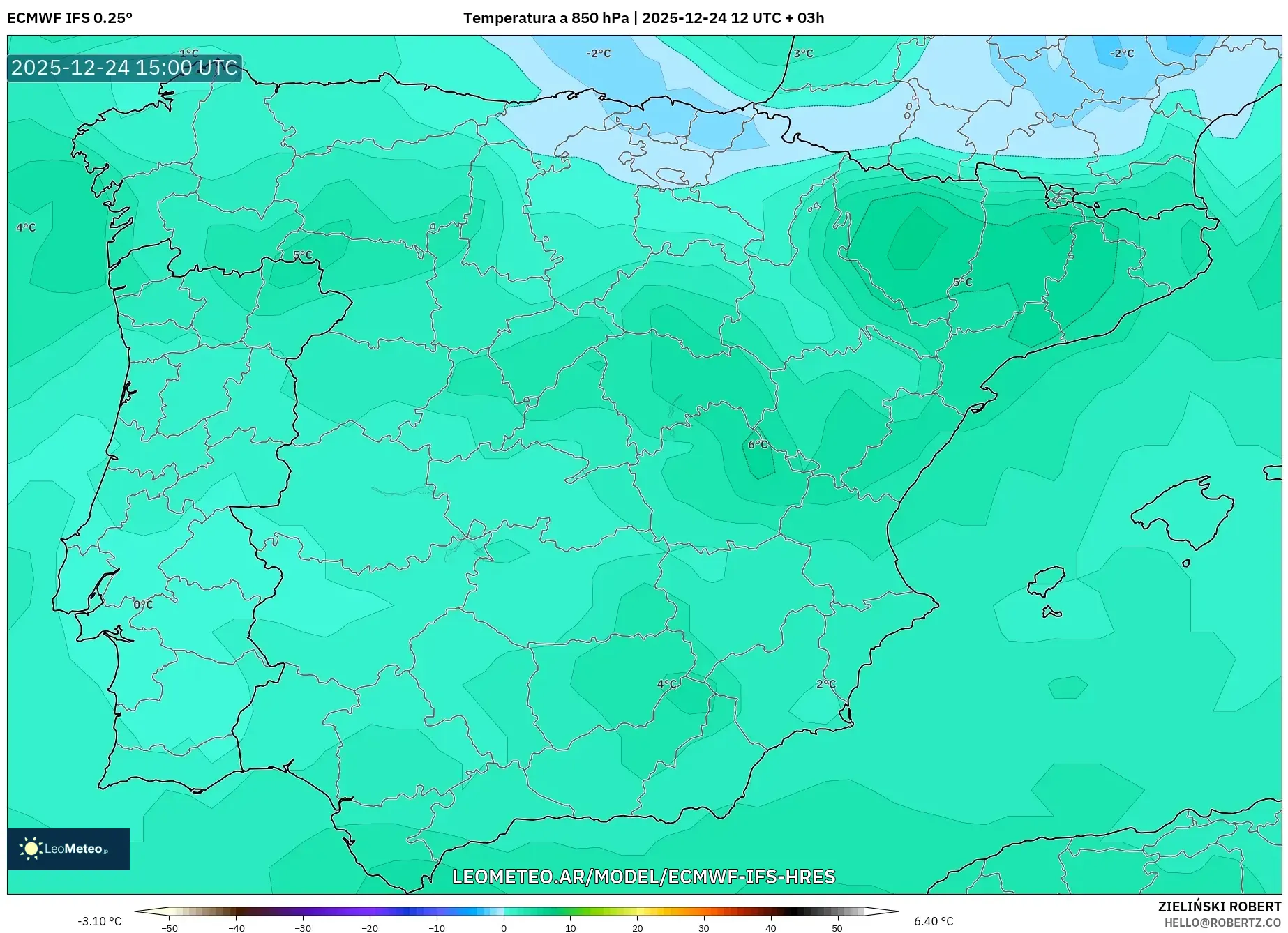 ECMWF IFS 0.25° model - Hiszpania, Temperatura na 850 hPa