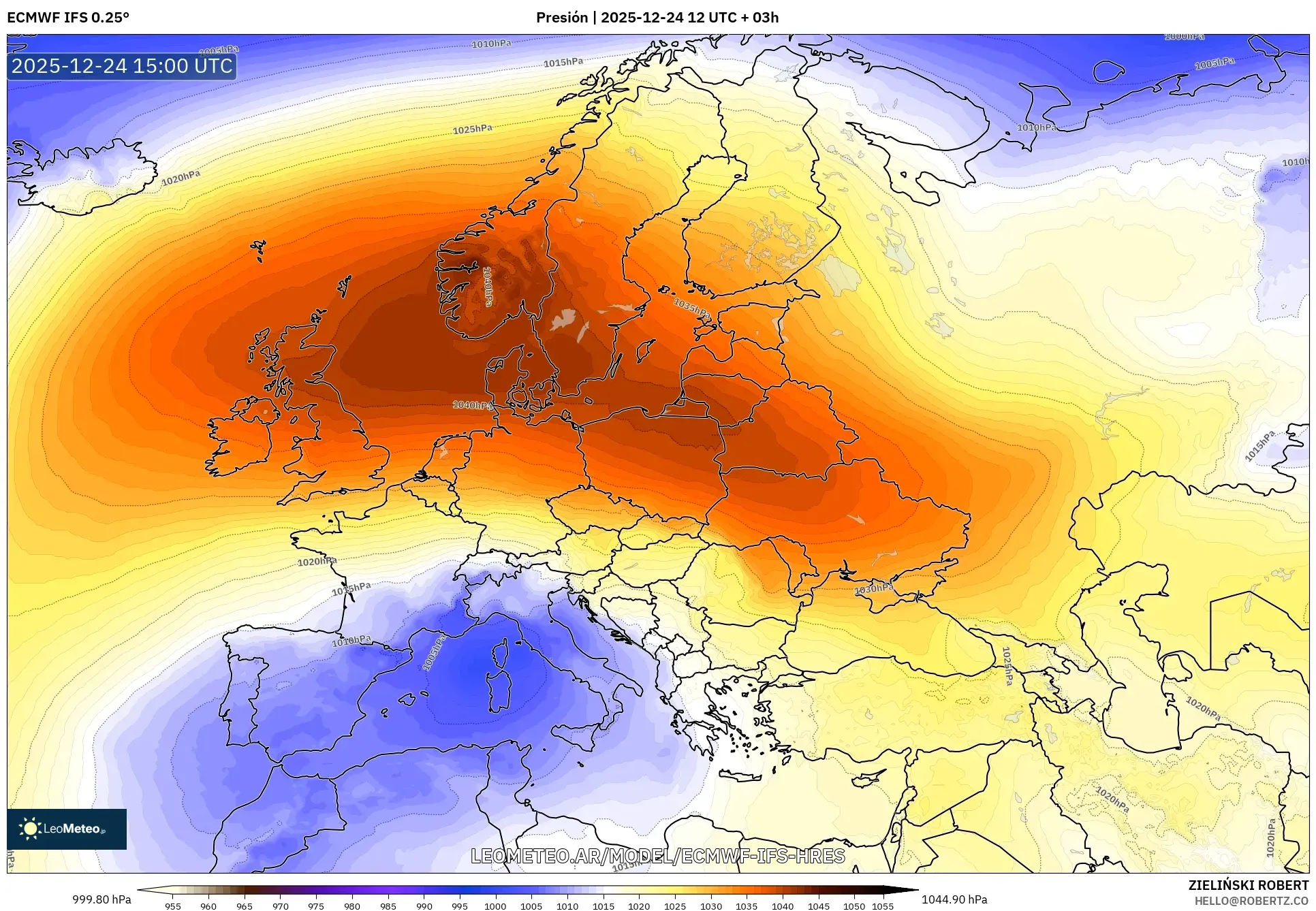 ECMWF IFS 0.25° model - Europa, Ciśnienie