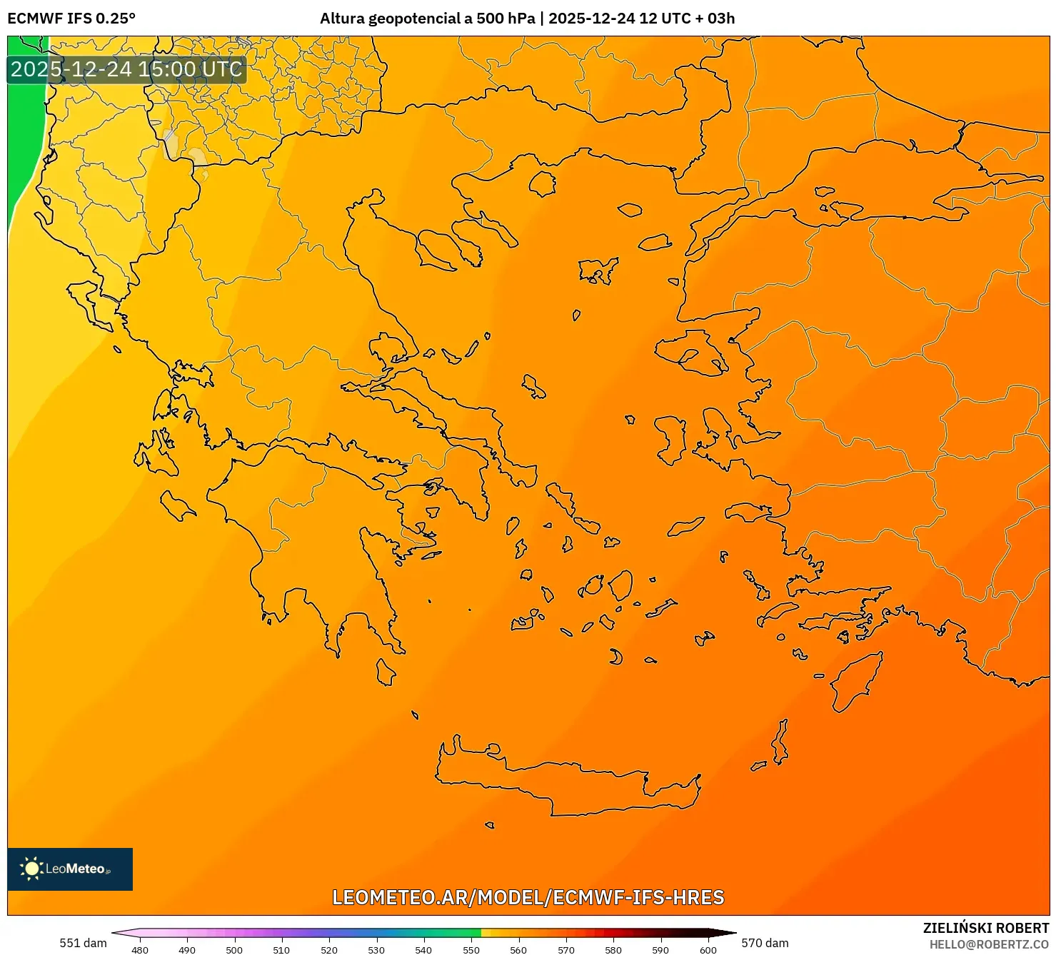 ECMWF IFS 0.25° model - Grecja, Wysokość geopotencjalna na poziomie 500 hPa