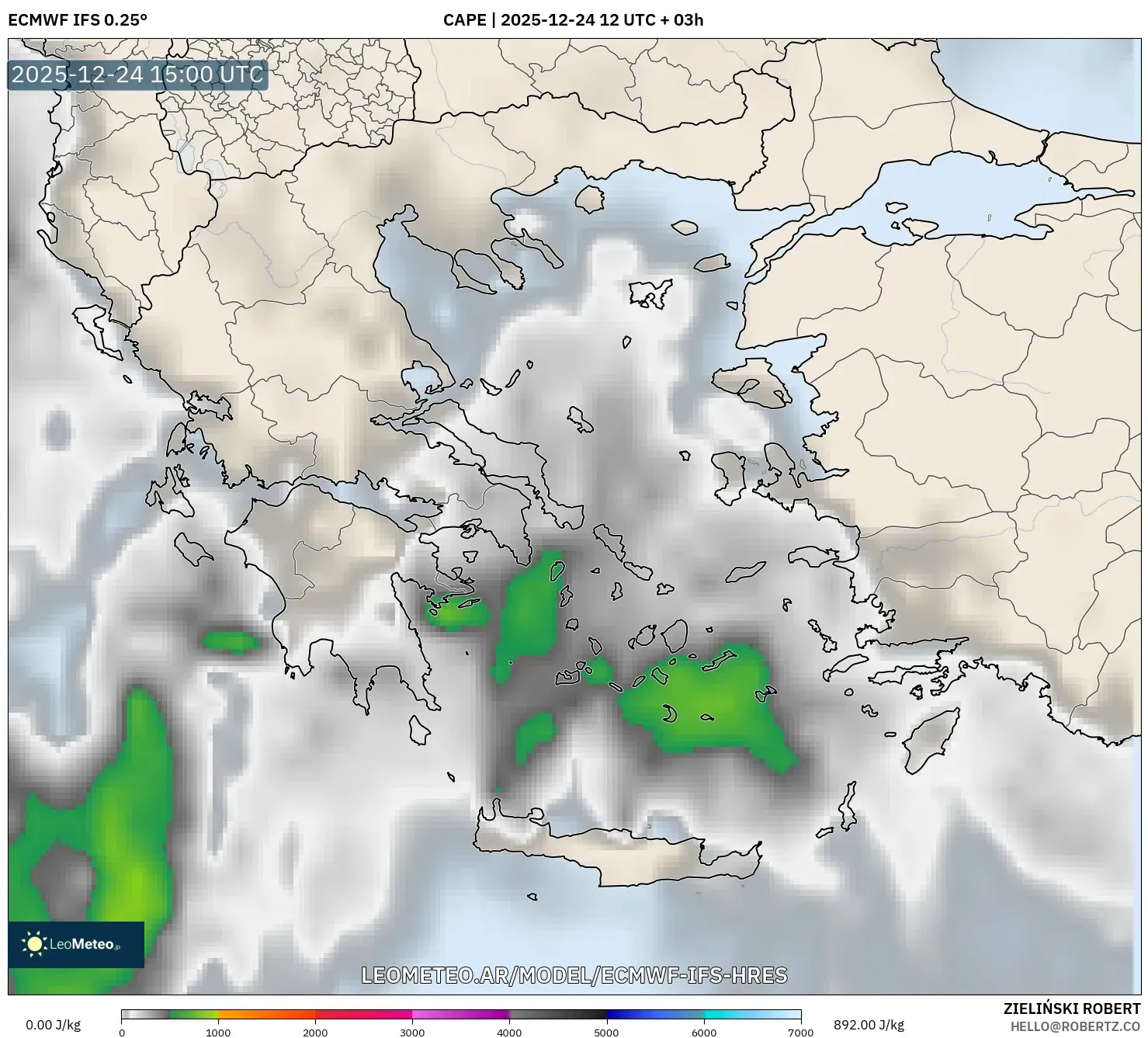 ECMWF IFS 0.25° model - Grecja, CAPE
