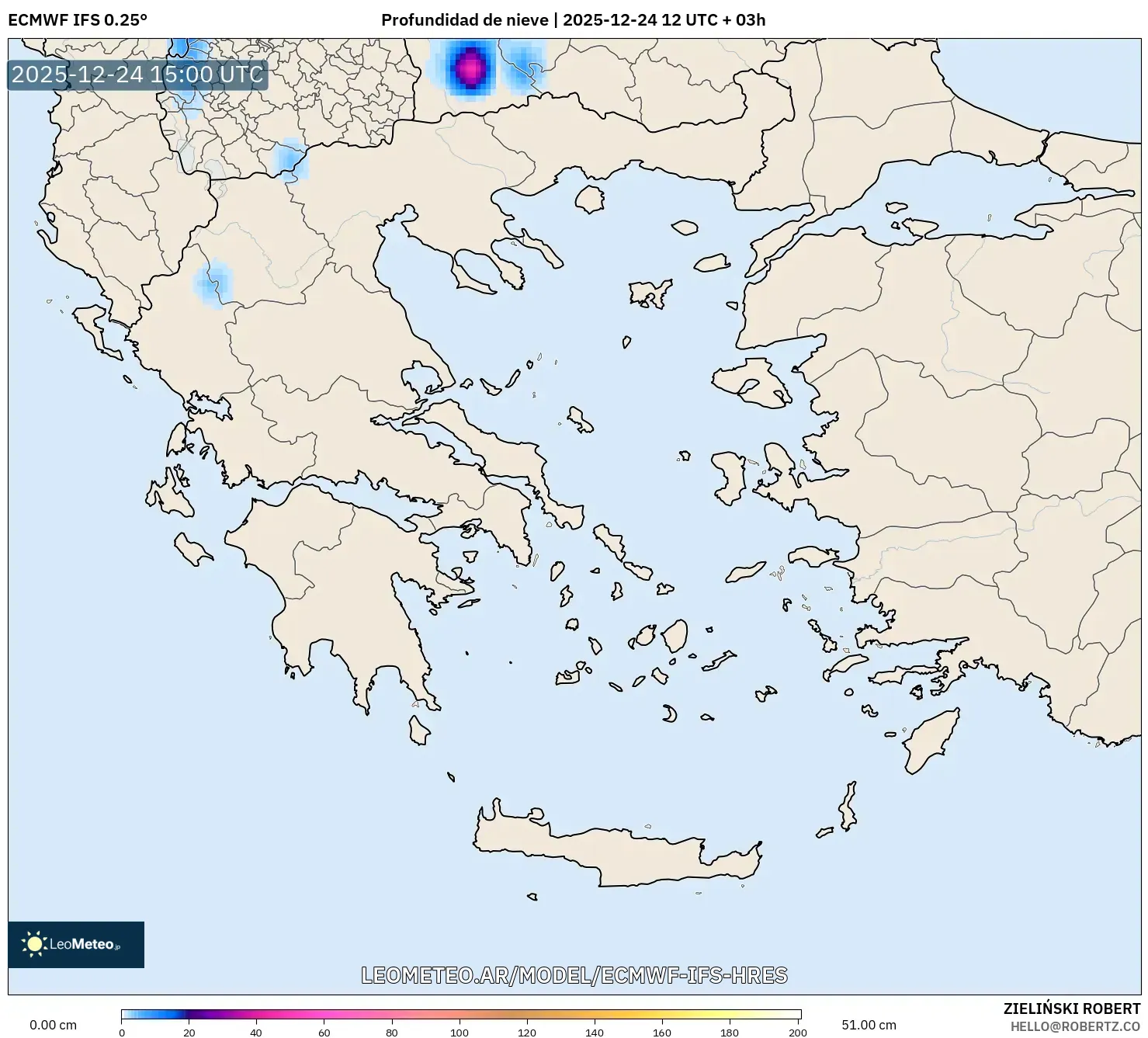 ECMWF IFS 0.25° model - Grecja, Pokrywa śnieżna