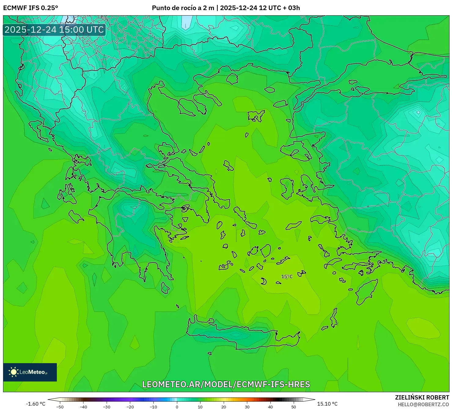 ECMWF IFS 0.25° model - Grecja, Punkt rosy na 2 m
