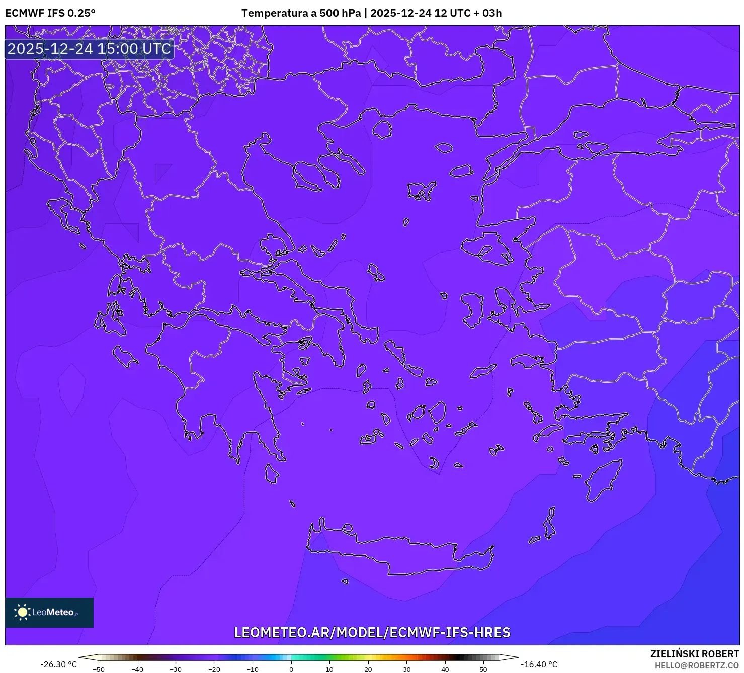 ECMWF IFS 0.25° model - Grecja, Temperatura na 500 hPa