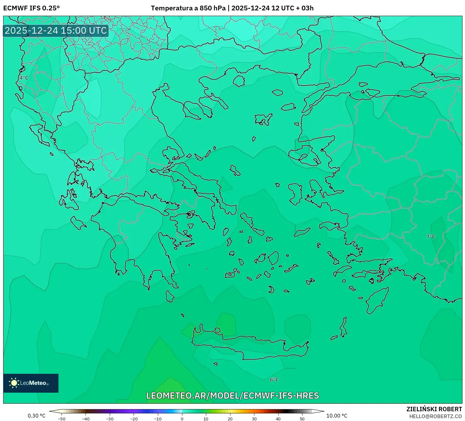 ECMWF IFS 0.25° model - Grecja, Temperatura na 850 hPa