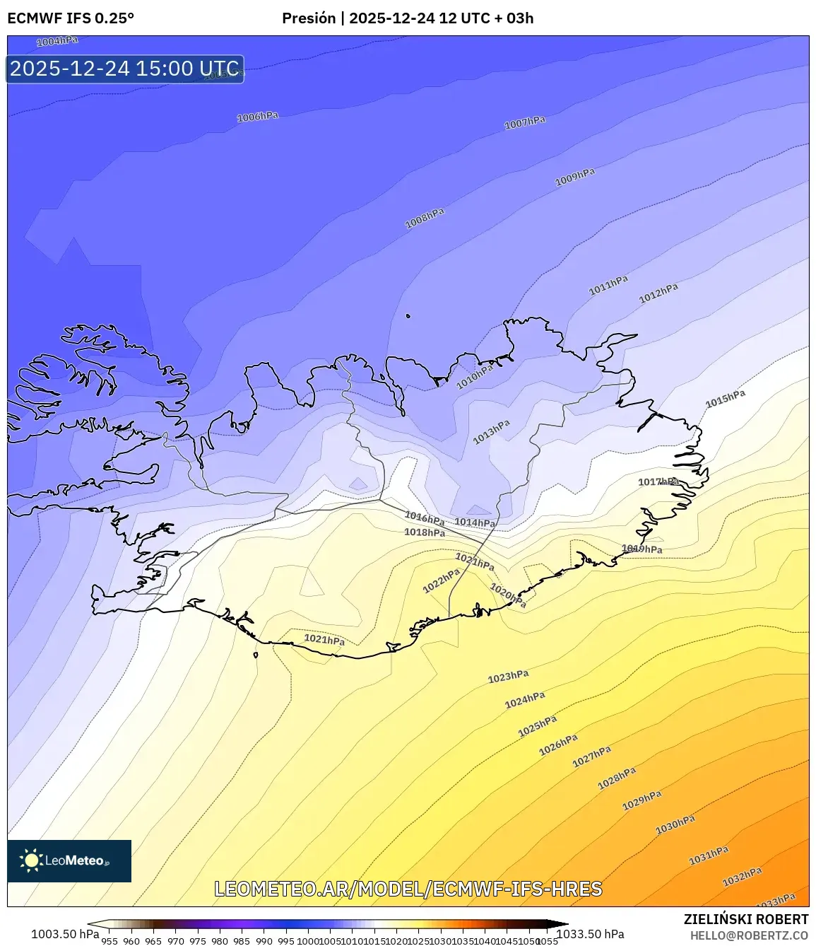 ECMWF IFS 0.25° model - Islandia, Ciśnienie